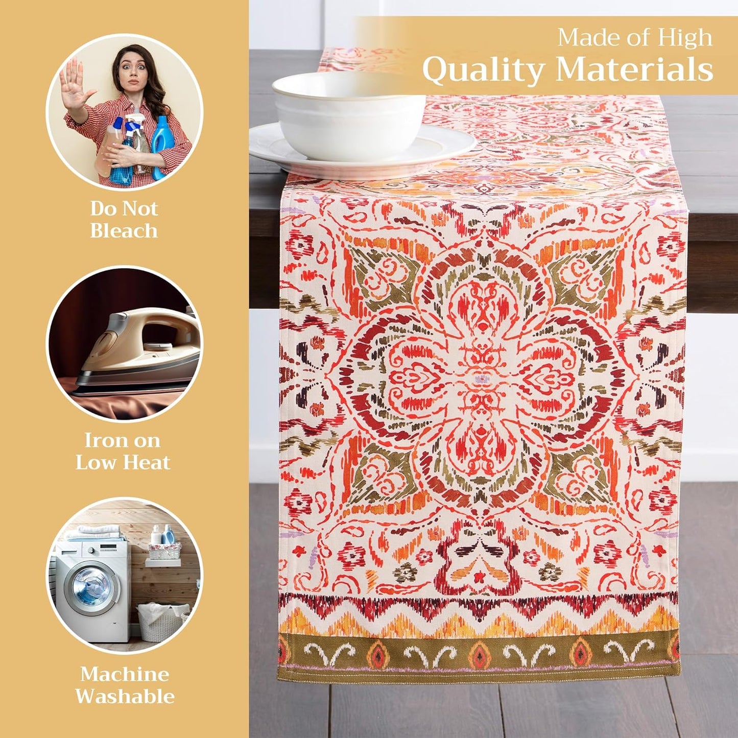 Maison d' Hermine Table Runner 100% Cotton Double Layer Table Runners 108 inches Long for Thanksgiving Christmas Decorations Home Kitchen Dining Party Wedding (Damask, 14.5" x 108")