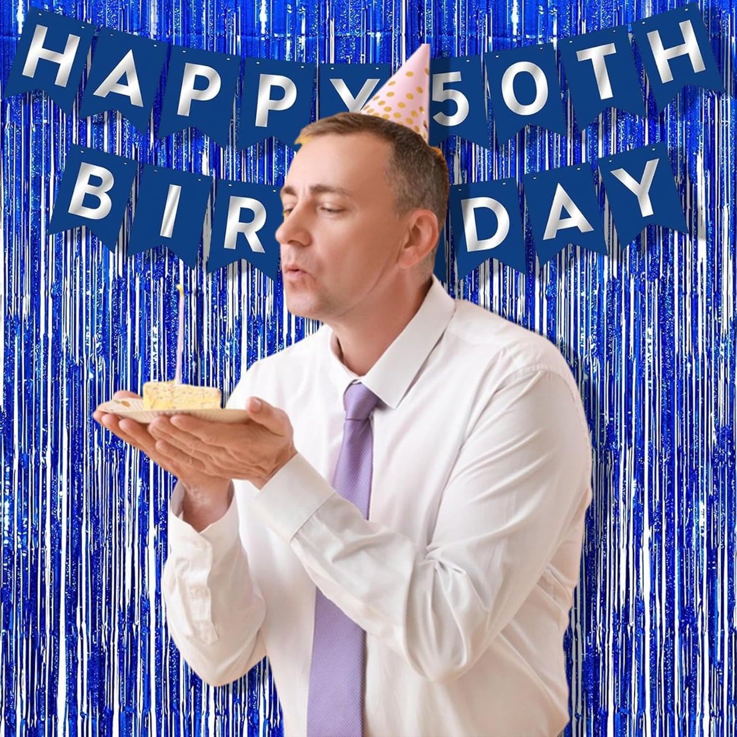 BRAVESHINE Blue Tinsel Foil Fringe Curtains - 2Pcs 3.2x8.2 ft Metallic Holidays Photo Backdrop for Boys Men Birthdays Homecoming Bachelor Bachelorette Engagement Sea Theme Ramadan Party Decorations