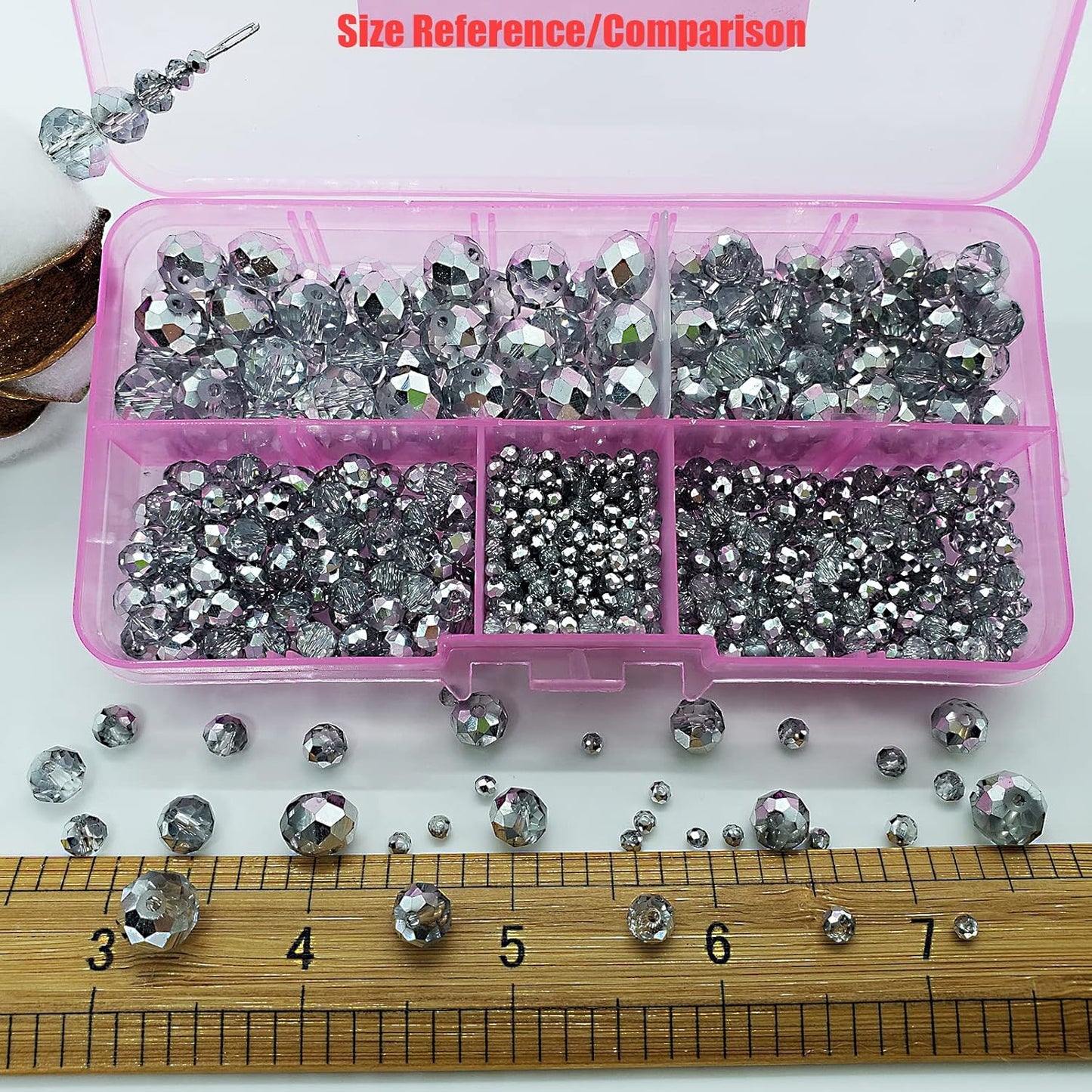 2-10mm Briolette Rondelle 810pcs Half Silver Crystal Glass Beads Faceted Shape Crystal Spacer Beads for Bracelet Necklace Decorative Hand Jewelry Making (2/4/6/8/10mm Half Silver)