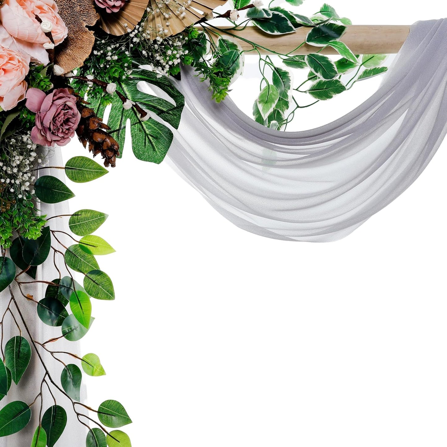 VDS Pack of 1 Panel (30 Inch X 40 Feet) Wedding Arch Draping Fabric Sheer Chiffon Fabric Drapery for Wedding Ceremony Reception Swag Backdrop Canopy Chuppah ARBO Altars Decoration (Cool Grey)