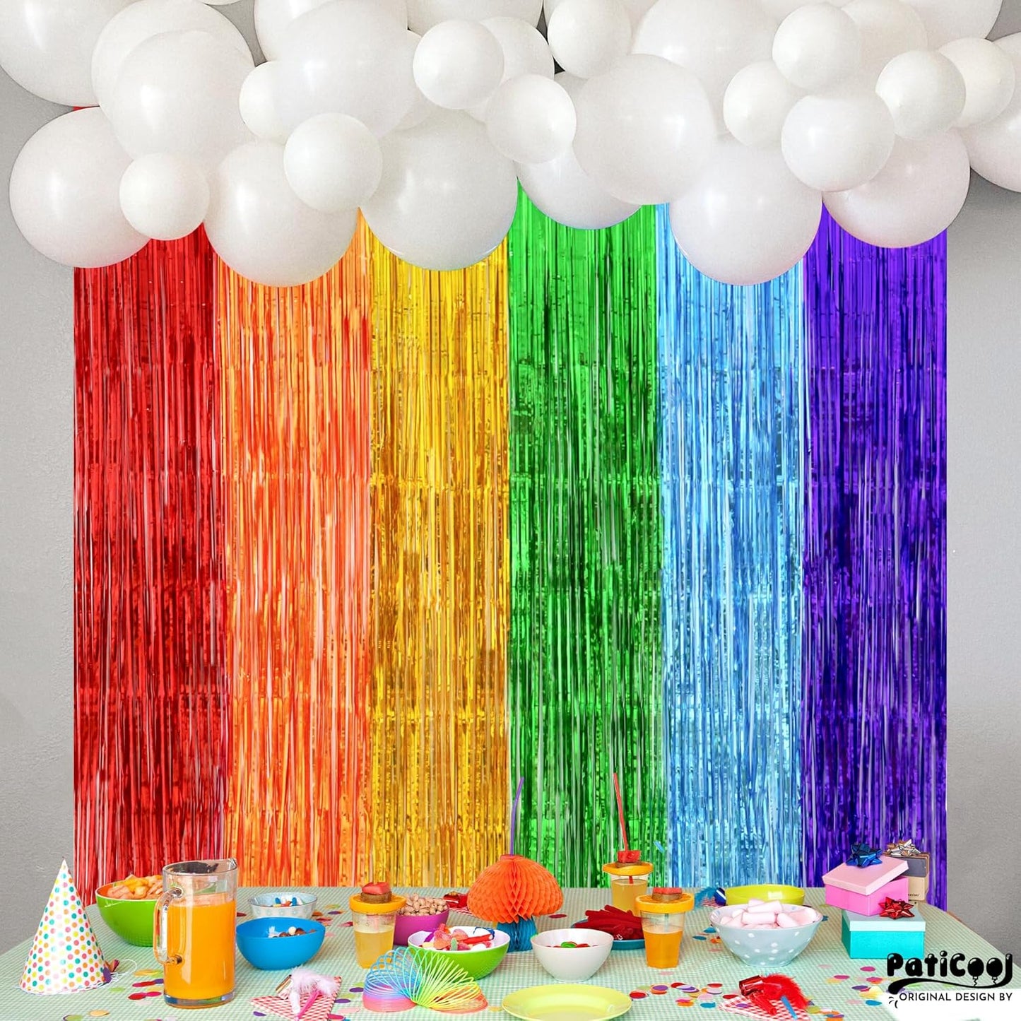 Rainbow Streamers Party Decorations - Thicken 4 Pack 3.2 x 8.2 FT - Rainbow Tinsel Foil Fringe Curtains, Photo Booth Props Backdrops for Birthday, Fiesta, Mexican, Pride, Baby Shower