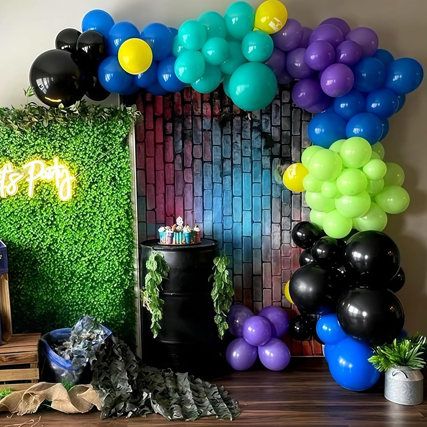 Black and Green Balloons, 60PCS Teal Blue Green Purple Video Game Balloons, Black Purple Blue Balloon for Man Video Game Baby Shower Birthday Monsters Theme Boys Game Night Party Decorations Supplies