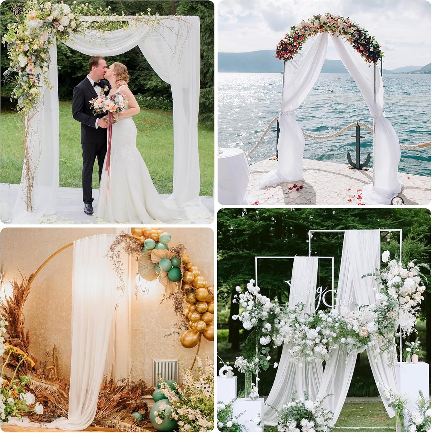 Wedding Arch Draping Fabric 2 Panels 28.7" x 20FT White Sheer Chiffon Backdrop Drapes for Wedding Ceremony Birthday Party Bridal Shower Outdoor Decoration