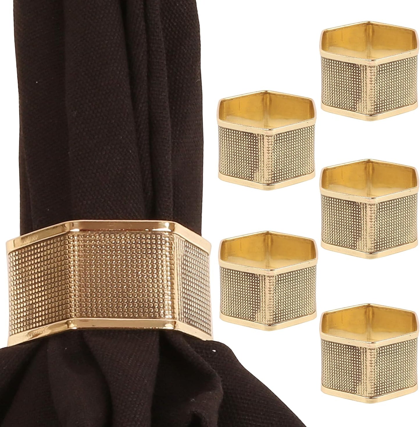 Brass Base Artistic Handcrafted Beautiful Geometric Hexagon Shape Large Size Party Dining Table Napkin Holders in Antique Gold Tone. (Set of 6).