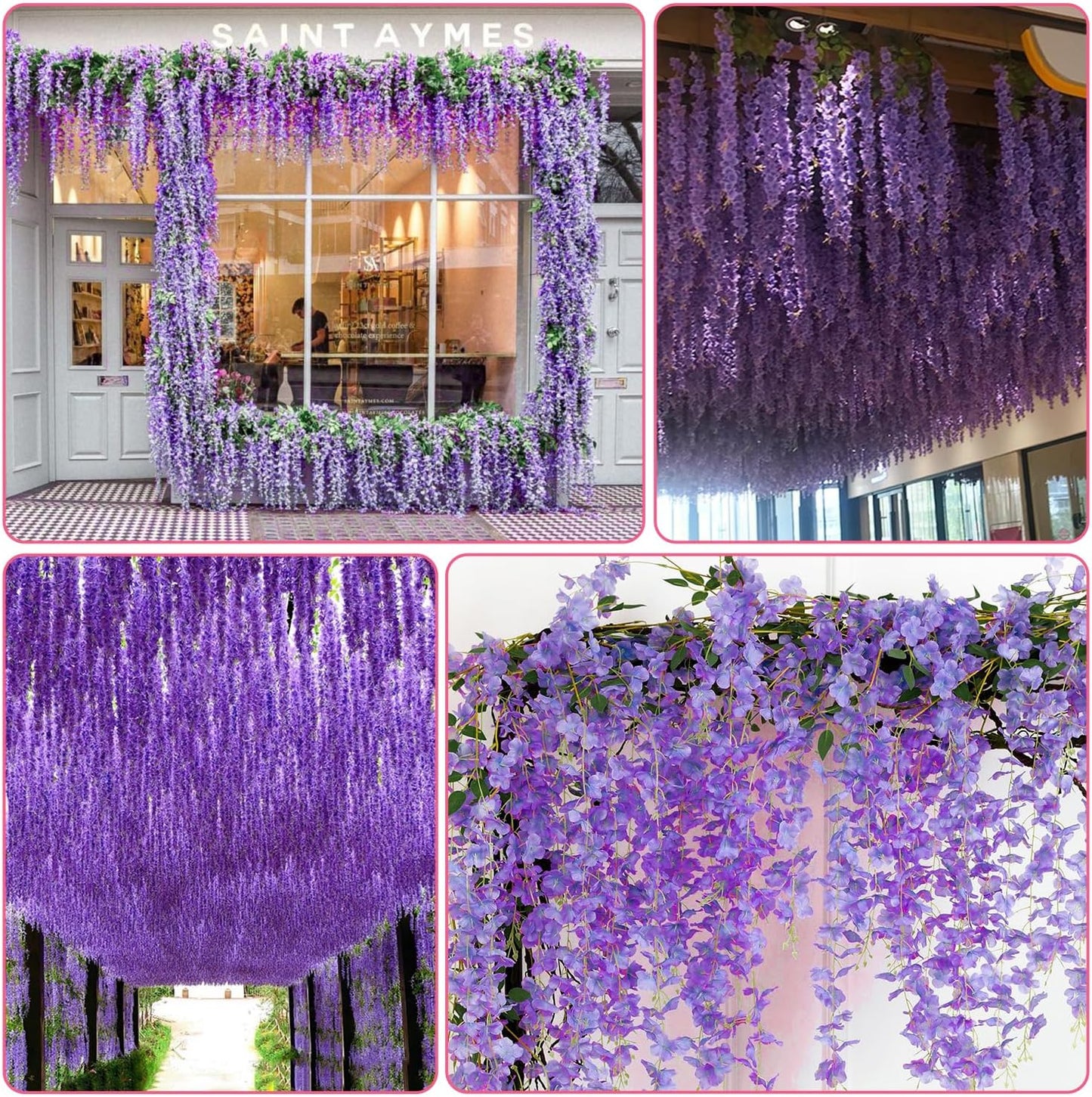 Wisteria Hanging Flowers,Fake Hanging Flowers,Wisteria artificiales Garland for Home Wedding Arch Floral Party Garden Ceremony Outdoor Decor,3.6 feet Long(108,Purple)