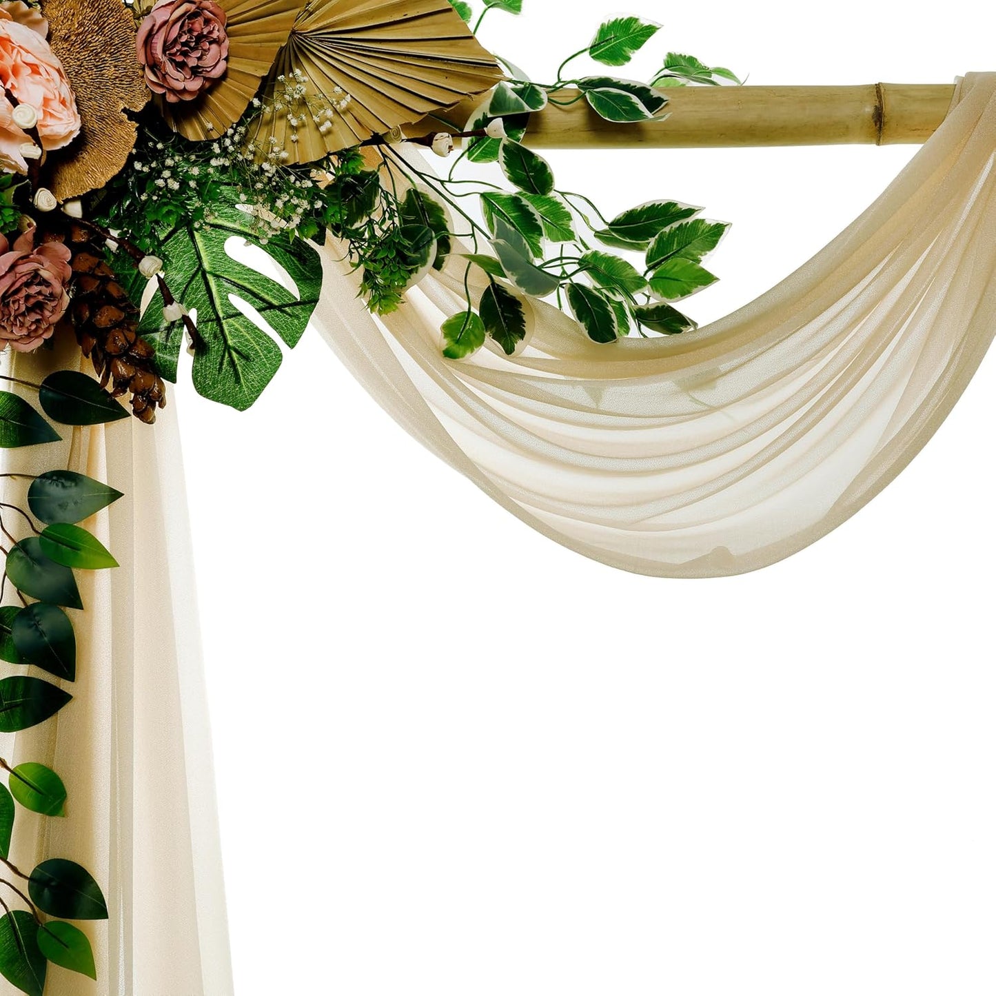 VDS Pack of 1 Panel (30 Inch X 20 Feet) Wedding Arch Draping Fabric Sheer Chiffon Fabric Drapery for Wedding Ceremony Reception Swag Backdrop Canopy Chuppah ARBO Altars Decoration (Champagne)