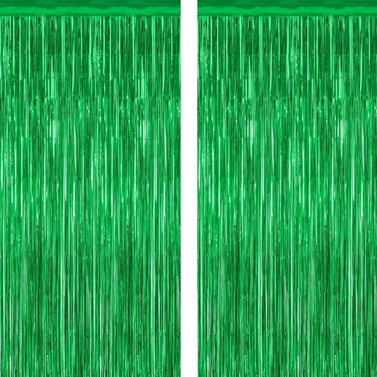 2 Pack Tinsel Backdrop, 3.28 FT x 7.05 FT Green Party Decorations, Metallic Football Backdrop Curtains Tinsel Curtains Streamer Backdrop, Party Supplies Wall Decor for Football Party Birthday