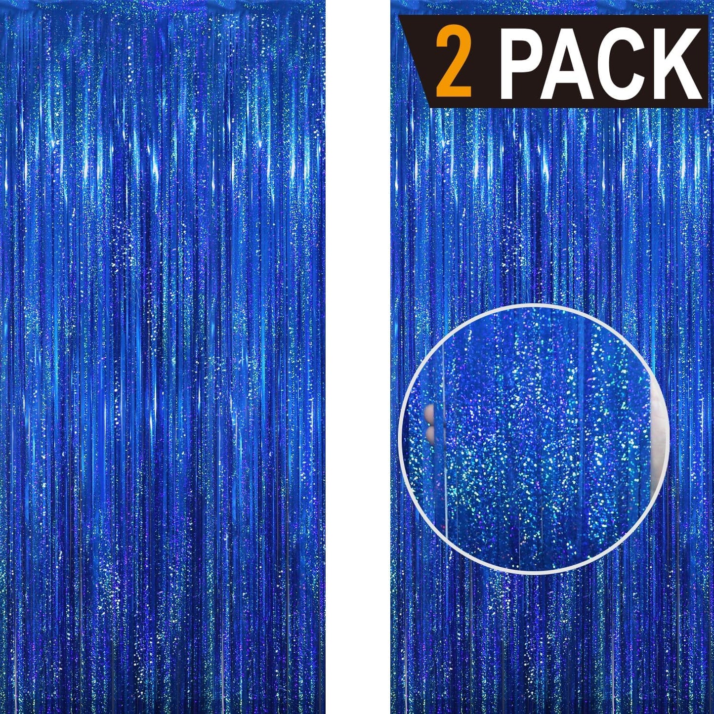 GOER 6.4 ft x 8.2 ft Metallic Tinsel Foil Fringe Curtains Party Photo Backdrop Party Streamers for Birthday,Graduation,New Year Eve Decorations Wedding Decor(2 Packs,Shiny Blue)