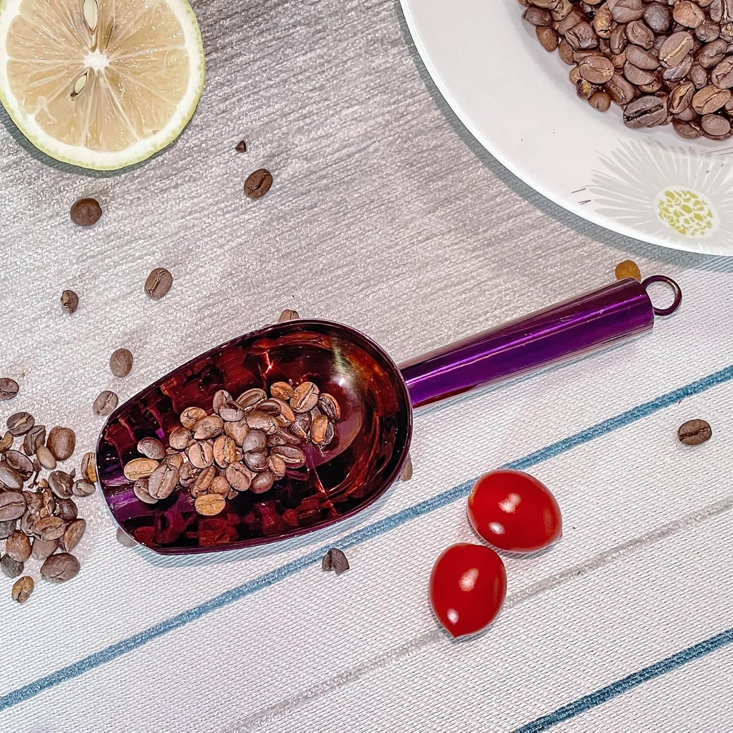 Metal Ice Scoop 3 Oz, Small Stainless Steel Ice scooper for Ice Maker Ice Bucket Kitchen Freezer Bar Party Wedding, Multipurpose for Coffee Bean,Flour Scoop,Dog Food Scoop (3 OZ-purple)