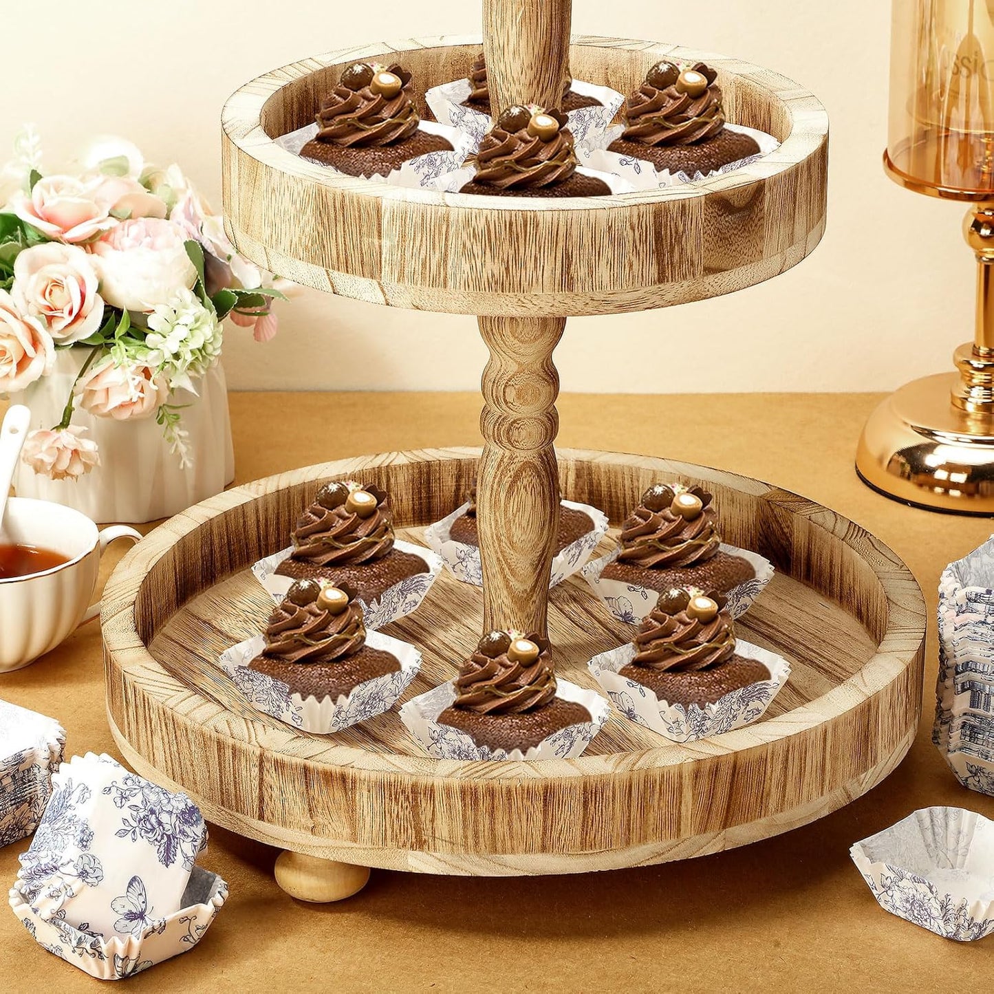 Tanlade 350 Pcs Square Mini Cupcake Liners Disposable Brownie Baking Pan Liners 1.77 Inch Paper Baking Cup for Cup and Cupcakes Party Supplies for Weddings Birthdays Bridal Showers(Blue Flower)