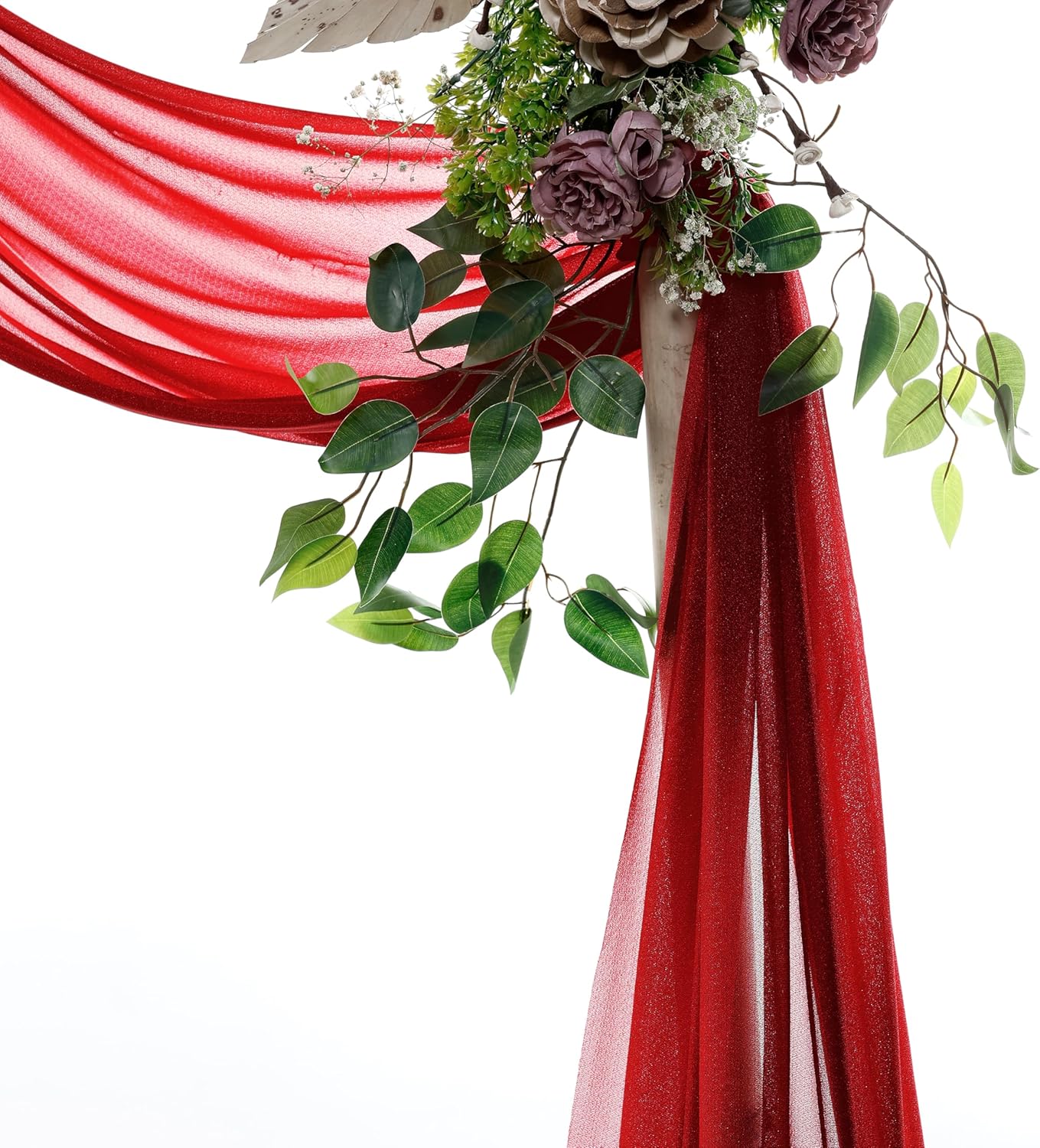 VDS Pack of 1 Panel (30 Inch X 50 Feet) Wedding Arch Draping Fabric Sheer Chiffon Fabric Drapery for Wedding Ceremony Reception Swag Backdrop Canopy Chuppah ARBO Altars Decoration (Apple Red)