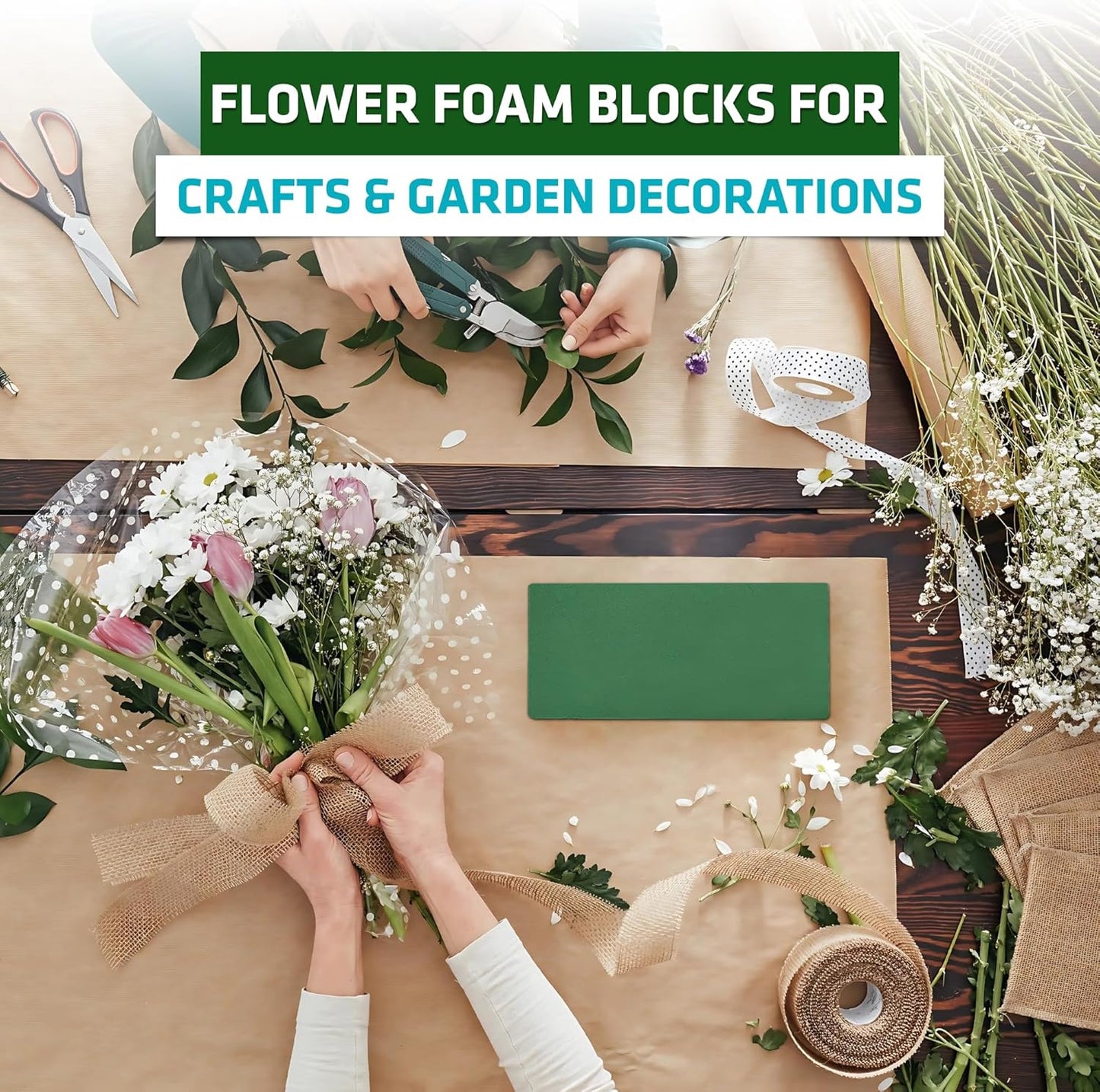 FLORABELS 6 PCS Wet Floral Foam Blocks for Fresh Flowers, Each (9"L x 4.1"W x 2.7"H)Green Foam for Flower Arrangements, Florist Foam Bricks for Weddings, Birthdays Gifts, Flower Foam Blocks for Crafts