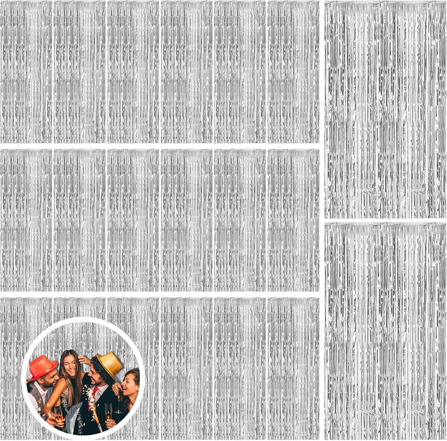 20 Pack Silver Backdrop Curtain Party Decorations Foil Fringe Backdrop Silver Tinsel Streamers Birthday Bachelorette New Year Christmas Wedding Baby Shower Disco Party Decorations