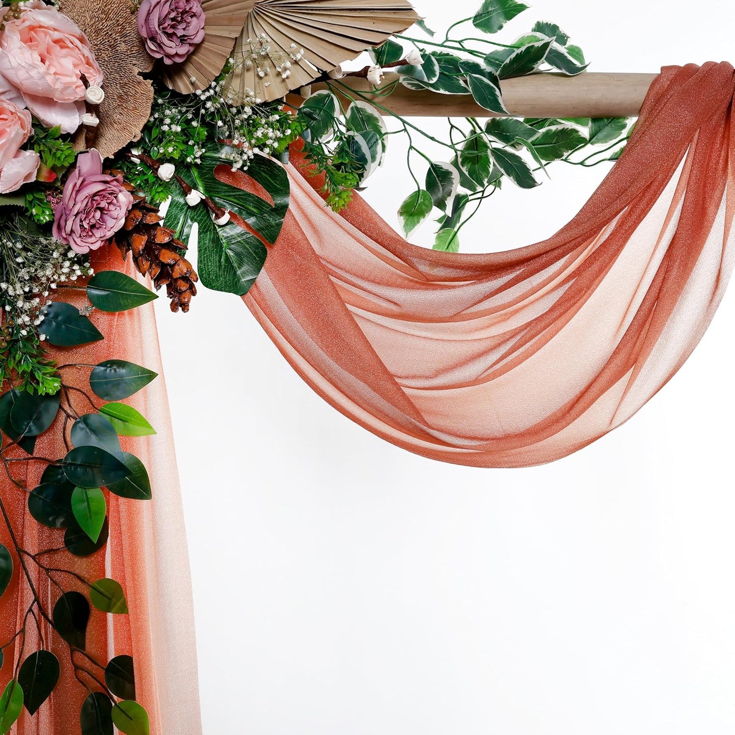 VDS Pack of 1 Panel (30 Inch X 100 Feet) Wedding Arch Draping Fabric Sheer Chiffon Fabric Drapery for Wedding Ceremony Reception Swag Backdrop Canopy Chuppah ARBO Altars Decoration (Terracotta)