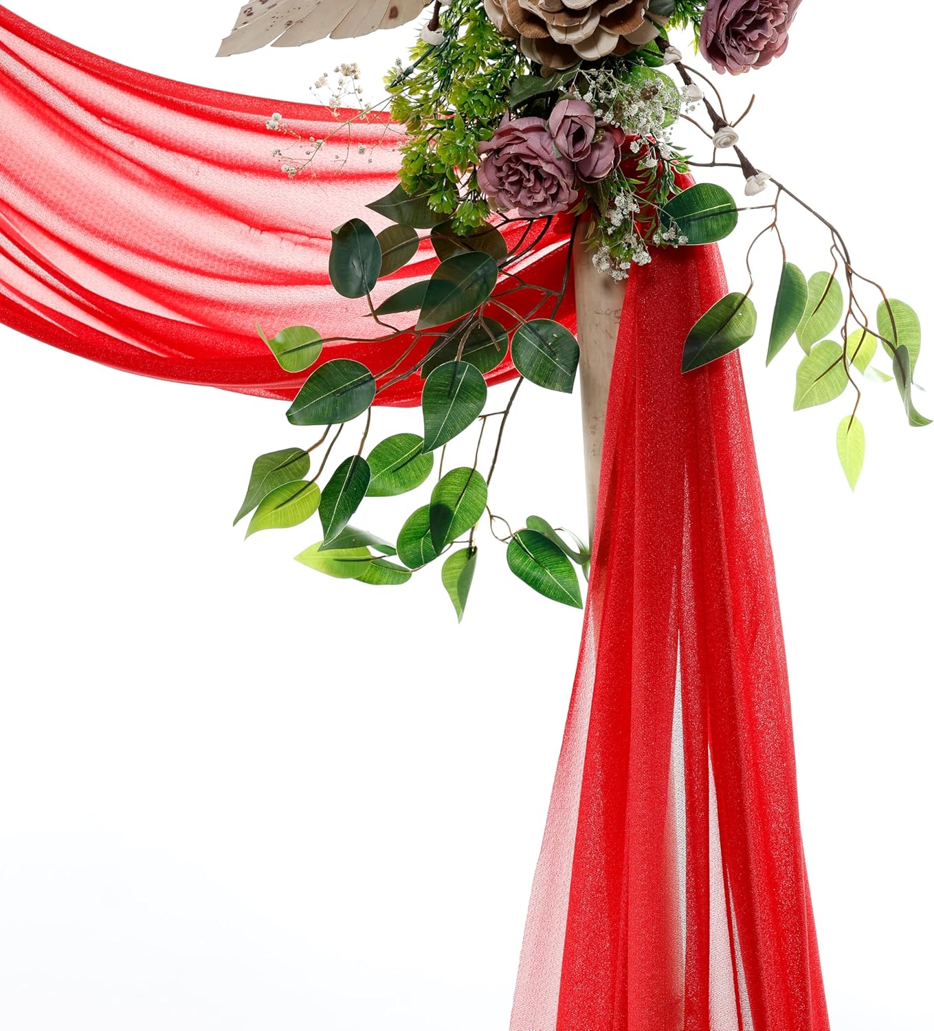 VDS Pack of 2 Panel (30 Inch X 40 Feet) Wedding Arch Draping Fabric Sheer Chiffon Fabric Drapery for Wedding Ceremony Reception Swag Backdrop Canopy Chuppah ARBO Altars Decoration (Red)