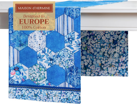 Maison d' Hermine Table Runner 100% Cotton Double Layer Table Runners 108 inches Long Decorative for Home Kitchen Dining Party Wedding Bridal Shower Spring Summer (Summer Blues, 14.50" x 108")