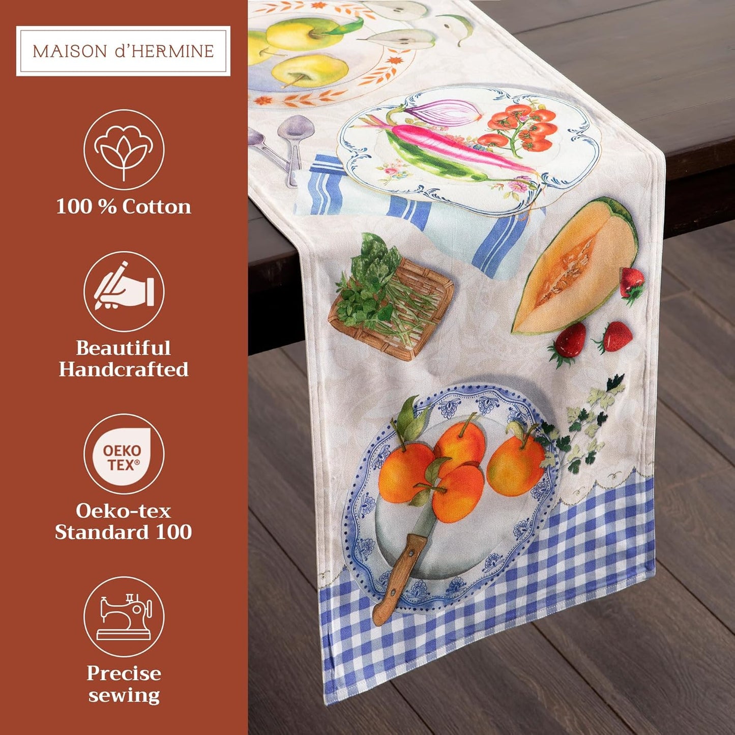 Maison d' Hermine Table runner 100% Cotton Double Layer Table Runners 108 inches long Decorative for Home Kitchen Dining Party Baby Shower Wedding Bridal Shower Spring Summer (Gourmand, 14.50" x 108")