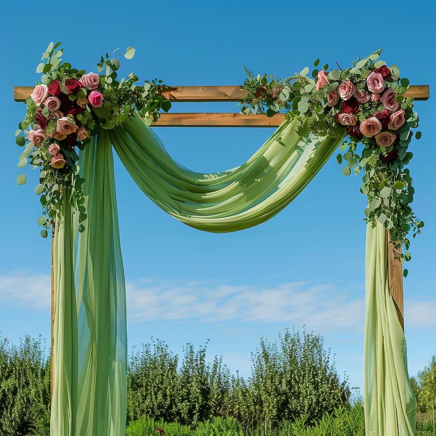 Wedding Arch Draping Fabric 1 Panel 28.7" x 20FT Sage Green Sheer Chiffon Backdrop Drapes for Wedding Ceremony Birthday Party Bridal Shower Outdoor Decoration