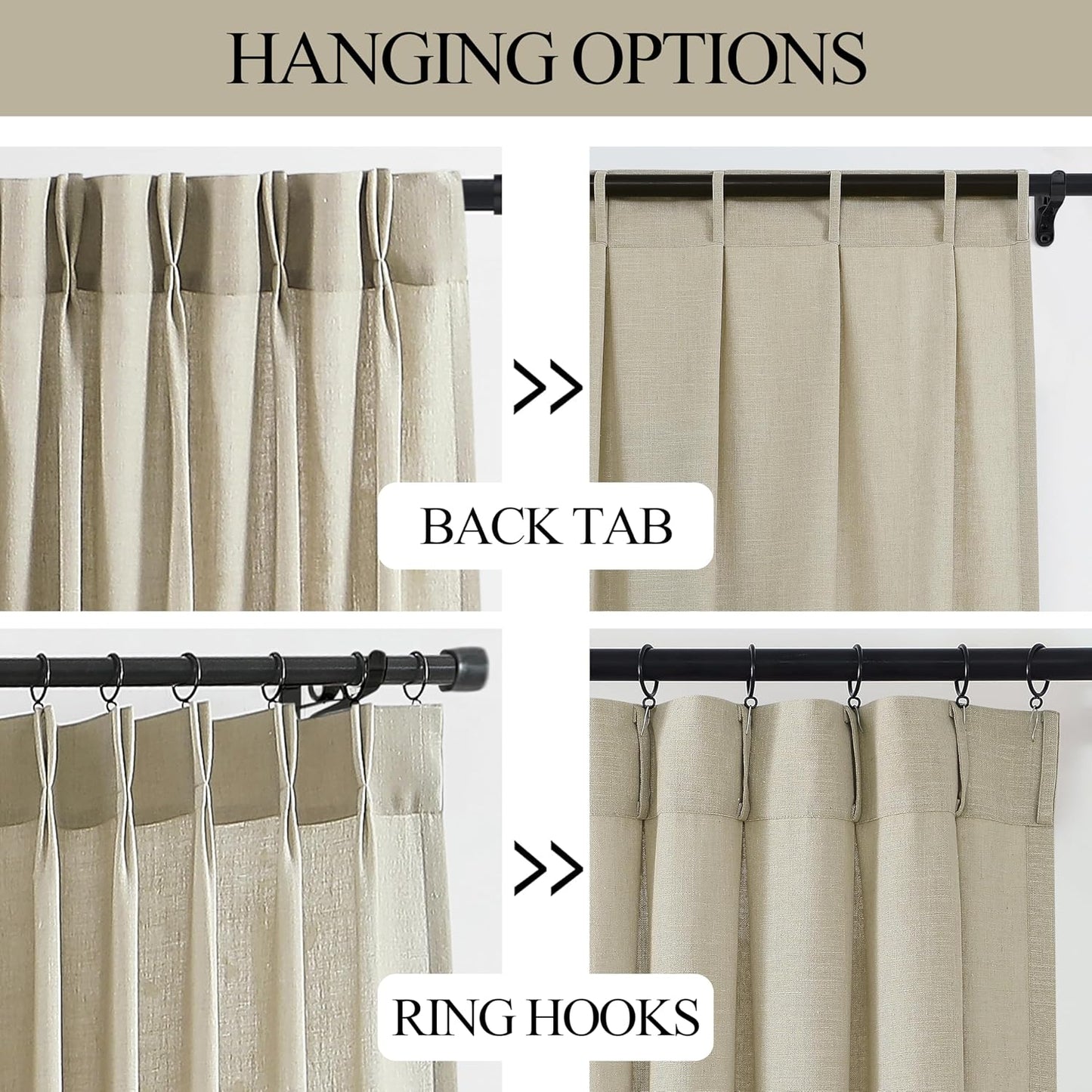 Vision Home Sand Pinch Pleated Semi Sheer Curtains Textured Linen Blended Light Filtering Window Curtains 63 inch for Living Room Bedroom Pinch Pleat Drapes with Hooks 2 Panels 40" Wx63 L,Camel Beige