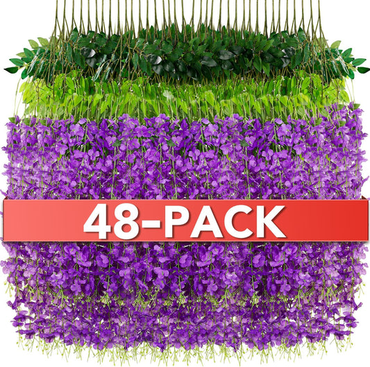 Wisteria Hanging Flowers,Fake Hanging Flowers,Wisteria artificiales Garland for Home Wedding Arch Floral Party Garden Ceremony Outdoor Decor,3.6 feet Long(48,Purple)