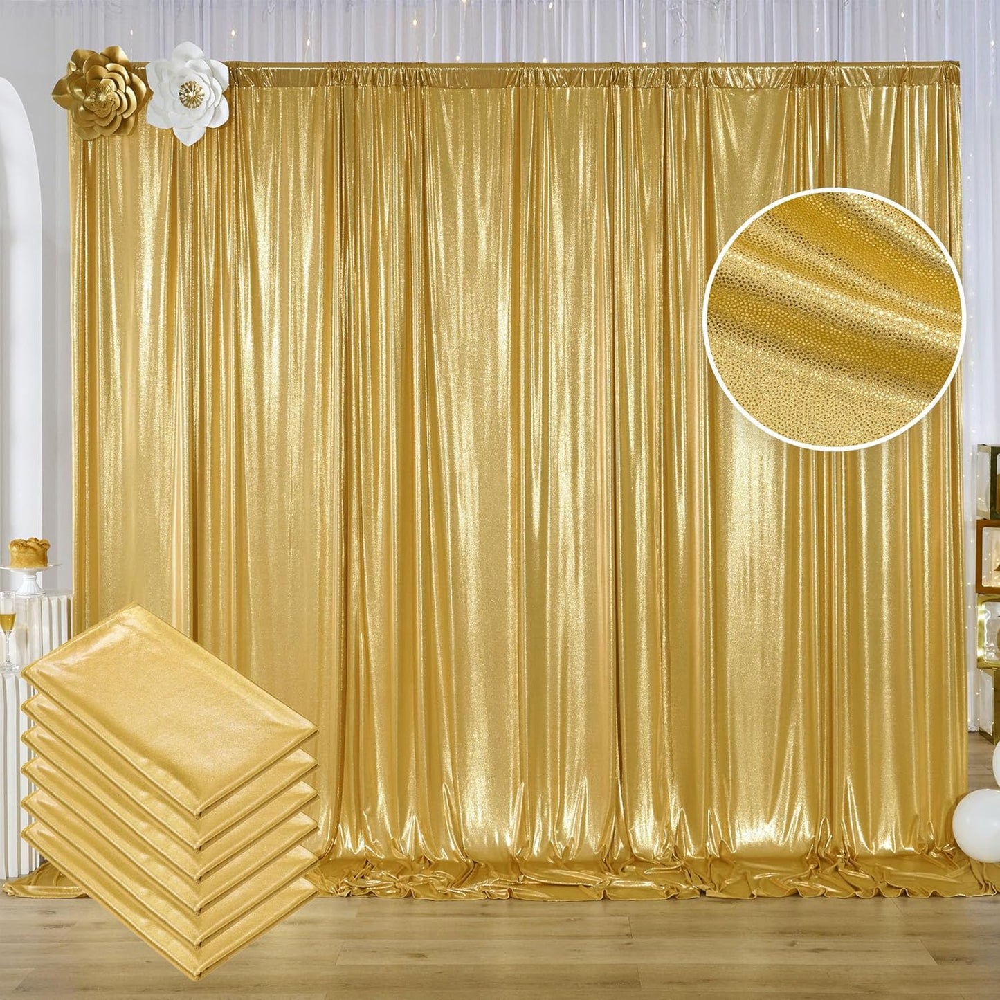 30ftx10ft Gold Backdrop Curtain for Parties, Wrinkle Free Glitter Photo Backdrop Drapes 6 Panels 5x10FT Shimmer Back Drop Cloth for Wedding Birthday Christmas Photography Background