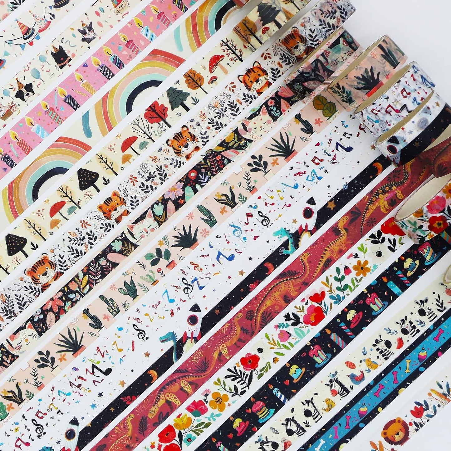 Washi Tape Set 39 Rolls - Cute Animal Colored Decorative Adhesive Tape for Kids, Masking Tape for Scrapbooking Supplies, DIY Crafts, Gift Wrapping, Junk Journal, Planners, School Supplies