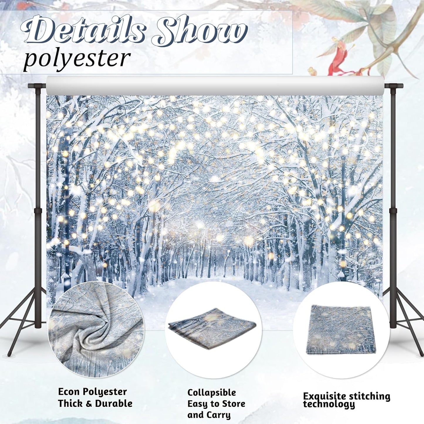10x8FT Winter Snowy Scene Photography Backdrop Wonderland Snowflake Tree Snow Background Bokeh Glitter White Snow Forest Landscape Party Photo Booth Studio Props
