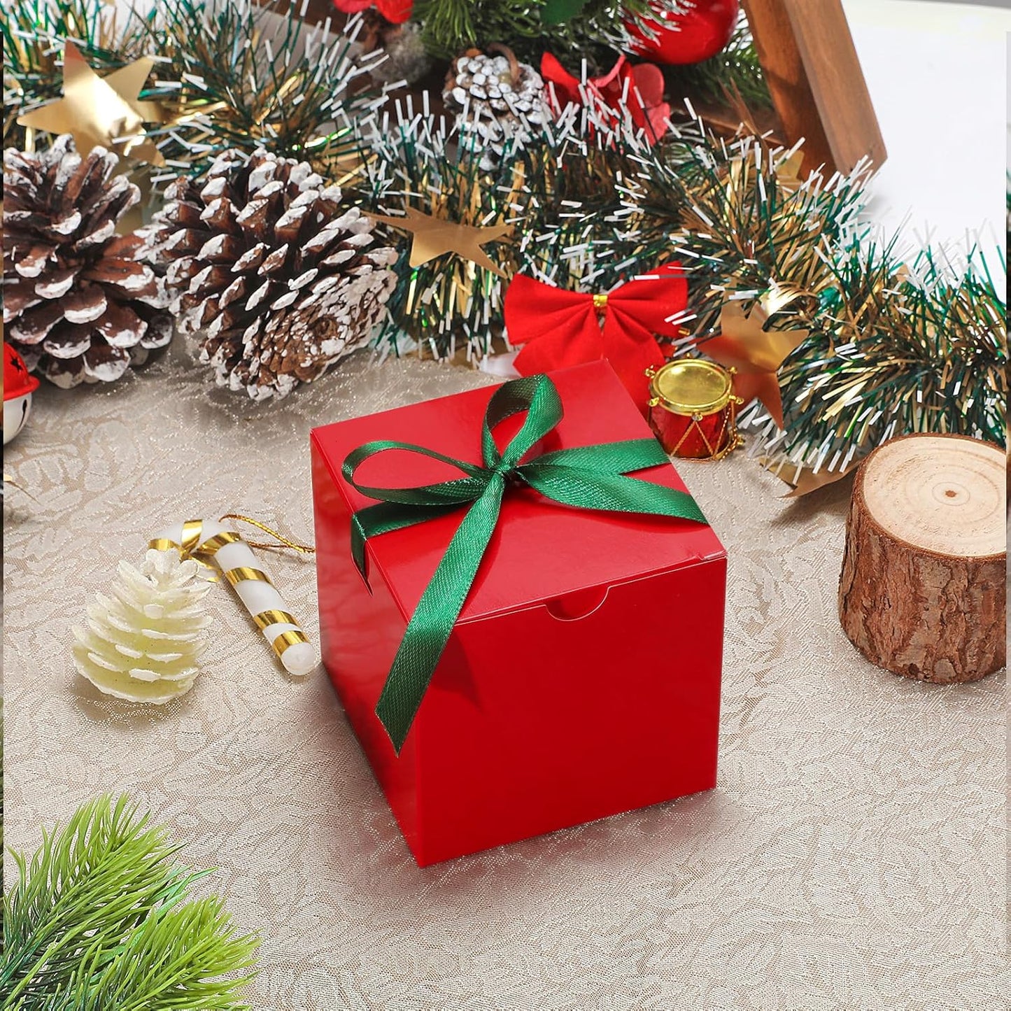 DOYIDE Small Gift Boxes, 60 Pcs 4x4x4 Inch Red Elegant Paper Box with Ribbons, Party Favor Boxes for Candy Cupcake Christmas Wedding Baby Shower Bridesmaids Birthday