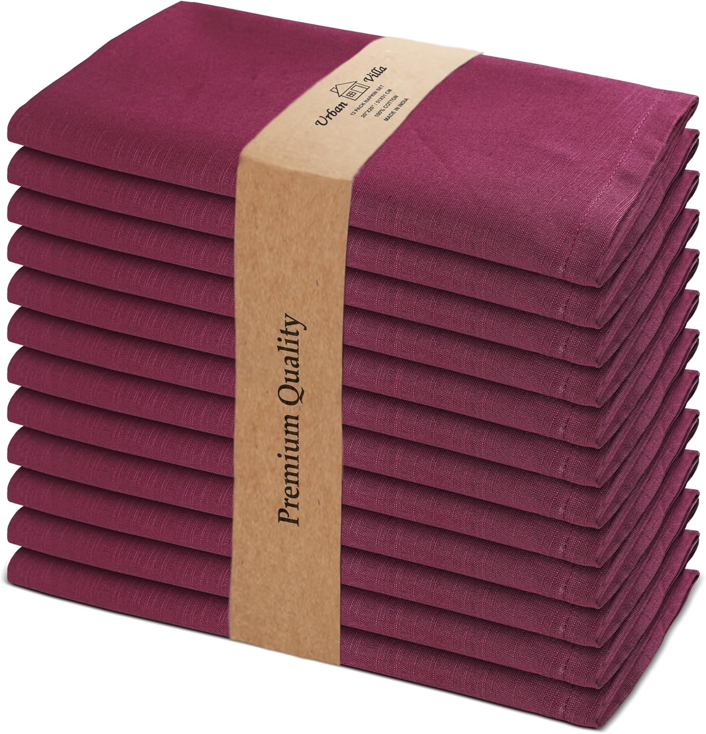 Urban Villa Dinner Napkins Solid Purple Color Cloth Napkins (Set of 12) Oversized 20x20 Inches 100% Cotton Slub Premium Quality Soft Durable Mitered Corners Reusable Washable Everyday Use Napkins