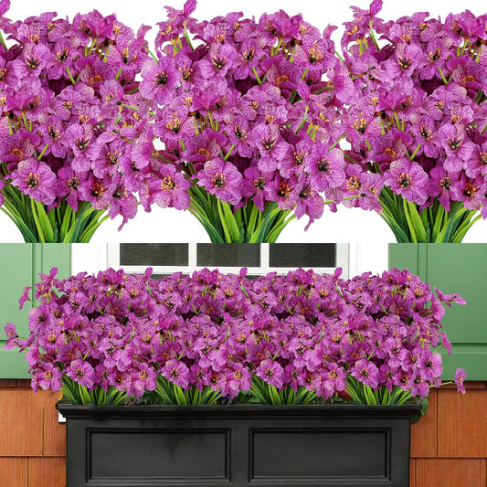 AmyHomie 20 Bundles Artificial Flowers for Outdoor Outside Spring Summer Decoration UV Resistant Faux Flowers No Fade Fake Plastic Plants Garden Porch Window Box Decorating (Purple)