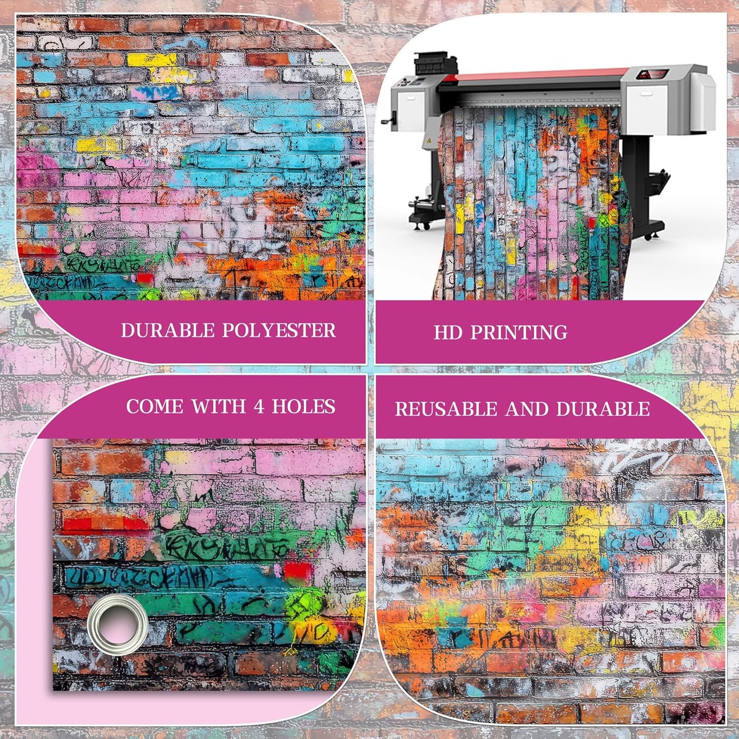 Colorful Graffiti Brick Wall Backdrop Banner - Abstract Street Art Photography Background for Hip Hop Party, 80s 90s Disco, Birthday Wedding Decor, Studio Props & Booth Supplies 98x65 Inch