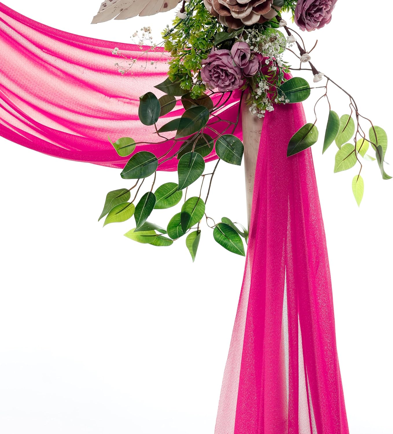 VDS Pack of 2 Panel (30 Inch X 50 Feet) Wedding Arch Draping Fabric Sheer Chiffon Fabric Drapery for Wedding Ceremony Reception Swag Backdrop Canopy Chuppah ARBO Altars Decoration (Hot Pink)