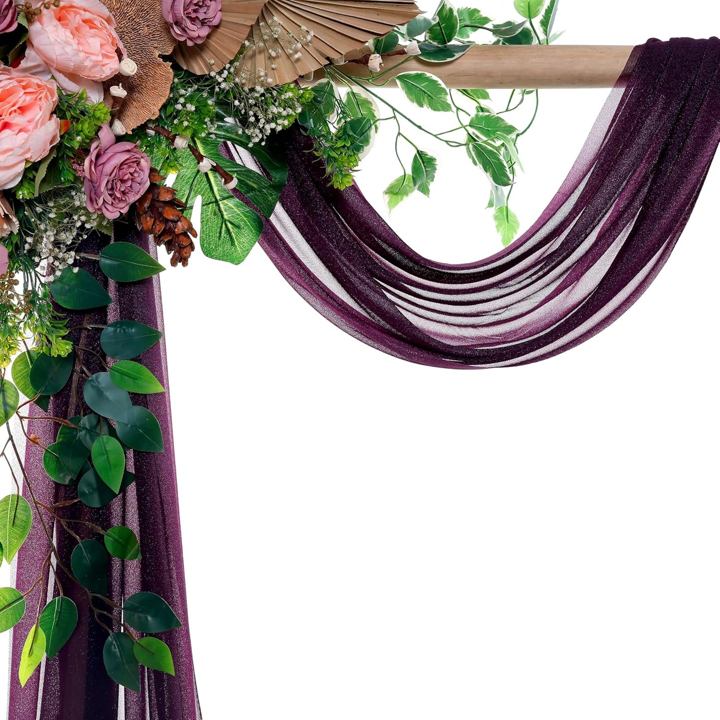 VDS Pack of 4 Panel (30 Inch X 20 Feet) Wedding Arch Draping Fabric Sheer Chiffon Fabric Drapery for Wedding Ceremony Reception Swag Backdrop Canopy Chuppah ARBO Altars Decoration (Eggplant)