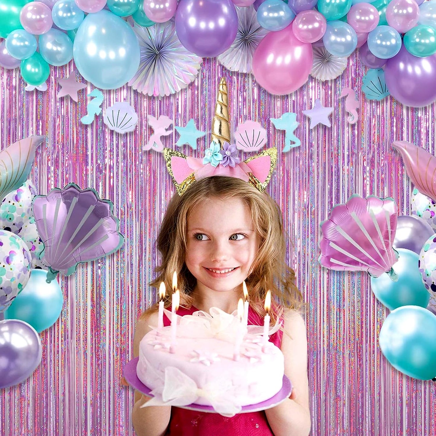 Melsan 3 Pack 3.2 x 8.2 ft Sparkling Pinkish Purple Tinsel Fringe Curtain Backdrop Glitter Decor for Birthdays, Bachelorette, Weddings, Photo Booth | Reusable Princess & Y2K Party Backdrop