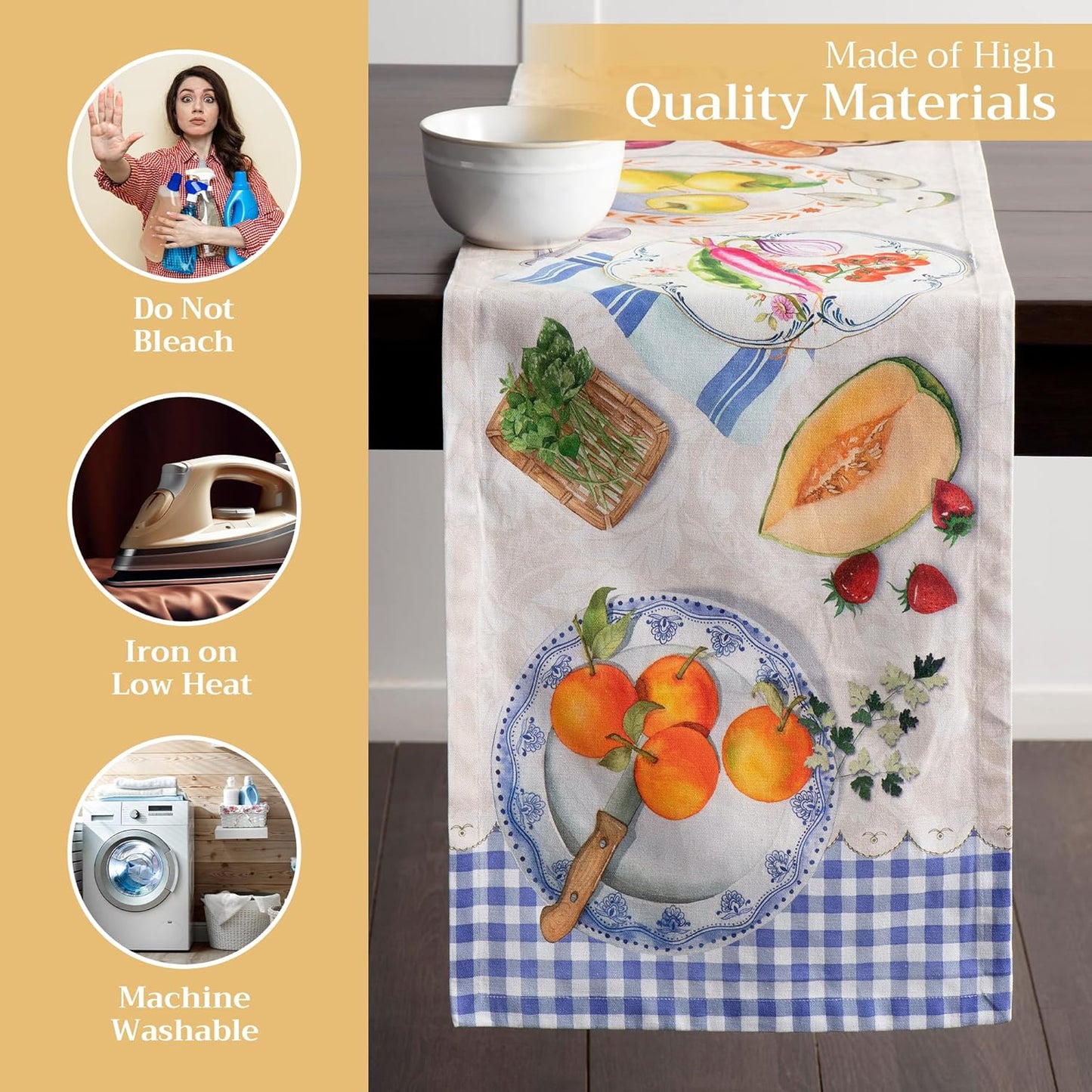 Maison d' Hermine Table Runner 100% Cotton Single Layer Table Runners 72 inches Long Decorative for Home Kitchen Dining Party Baby Shower Wedding Bridal Shower Spring Summer (Gourmand, 14.50" x 72")