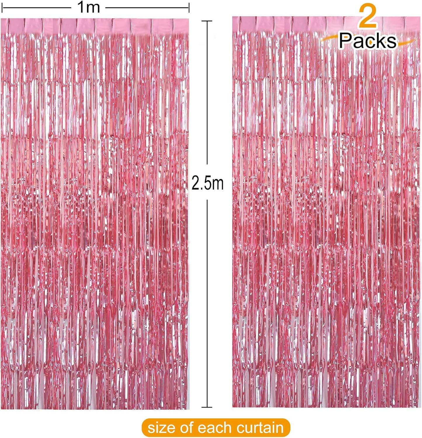 CHRORINE 2pcs 3ft x 8.3ft Pink Tinsel Foil Fringe Curtains Streamers Backdrop for Pink Party Birthday Wedding Bachelorette Baby Shower Bridal Shower Decorations
