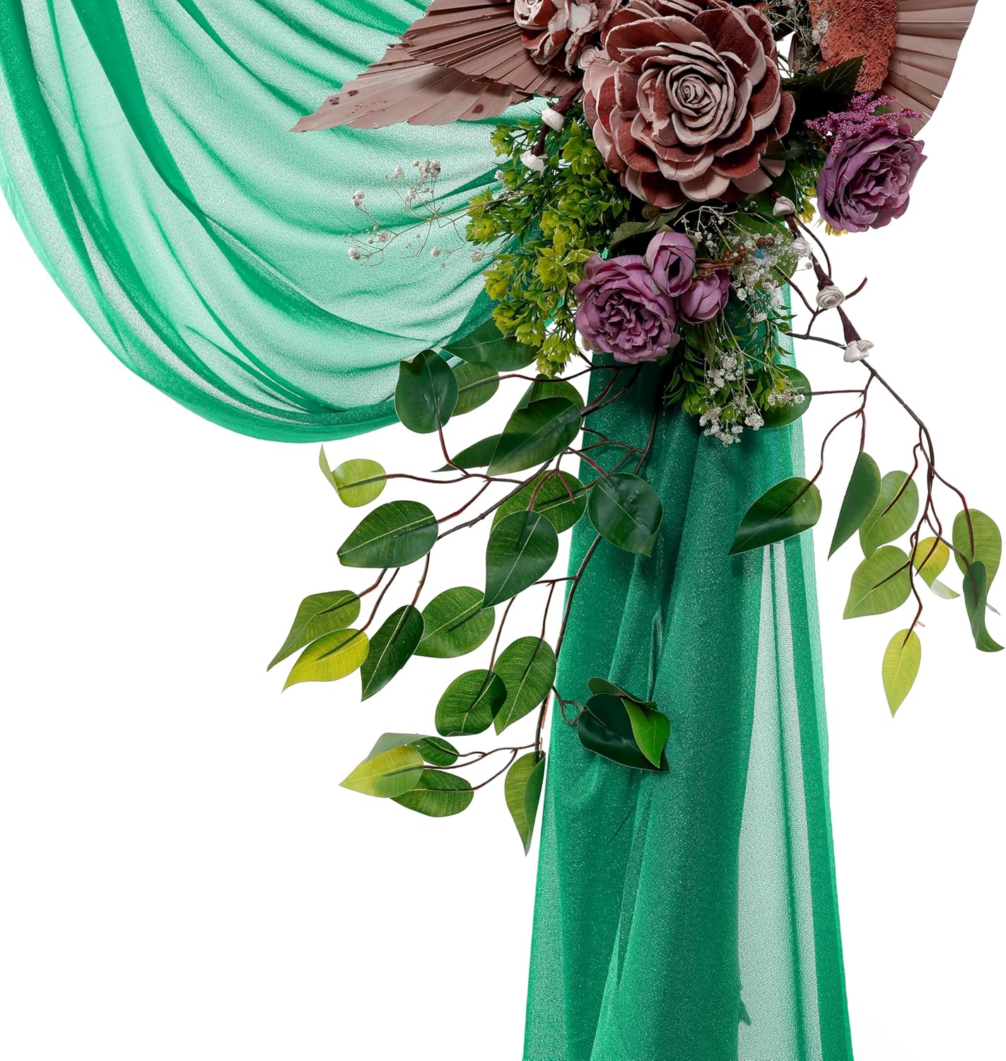 VDS Pack of 1 Panel (30 Inch X 30 Feet) Wedding Arch Draping Fabric Sheer Chiffon Fabric Drapery for Wedding Ceremony Reception Swag Backdrop Canopy Chuppah ARBO Altars Decoration (Emerald)