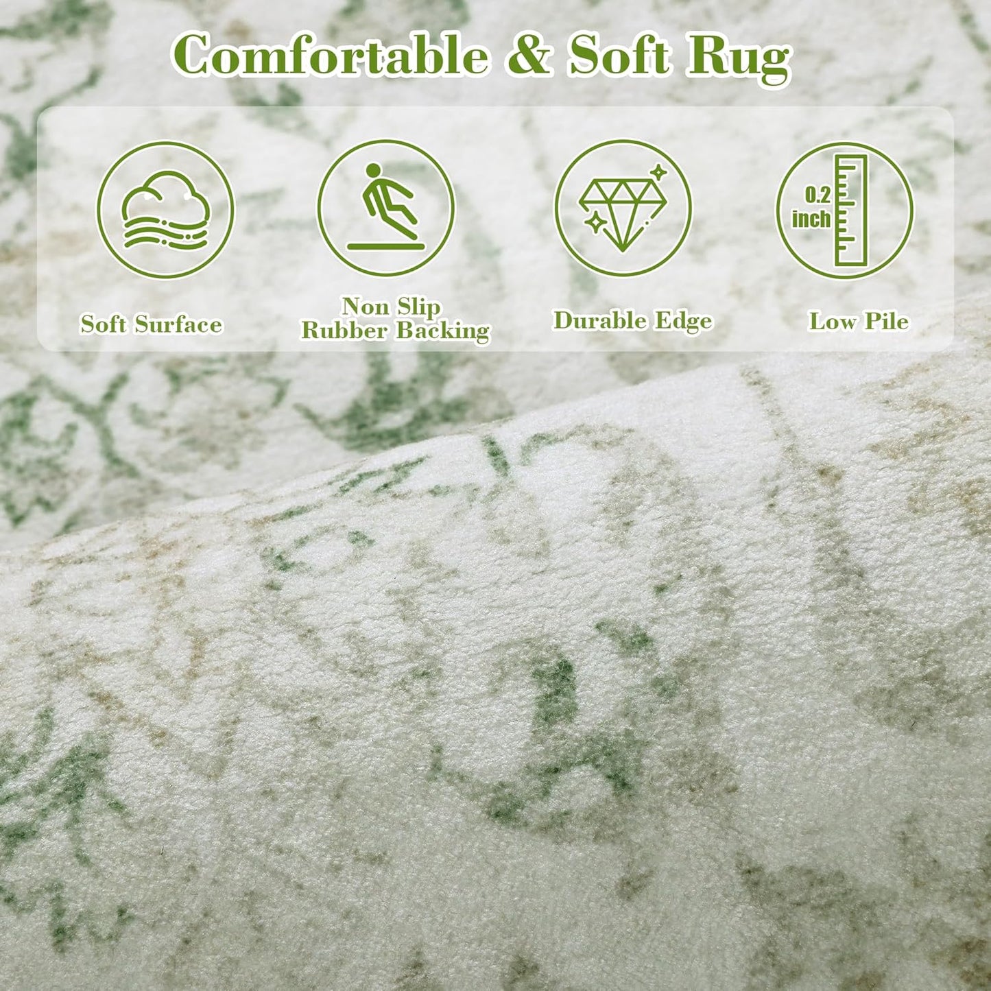 Beige Green Area Rugs 6x9 for Living Room, Washable Vintage Rugs for Bedroom, Distressed Throw Rug, Non Slip Rug Carpet for Bedroom Dining