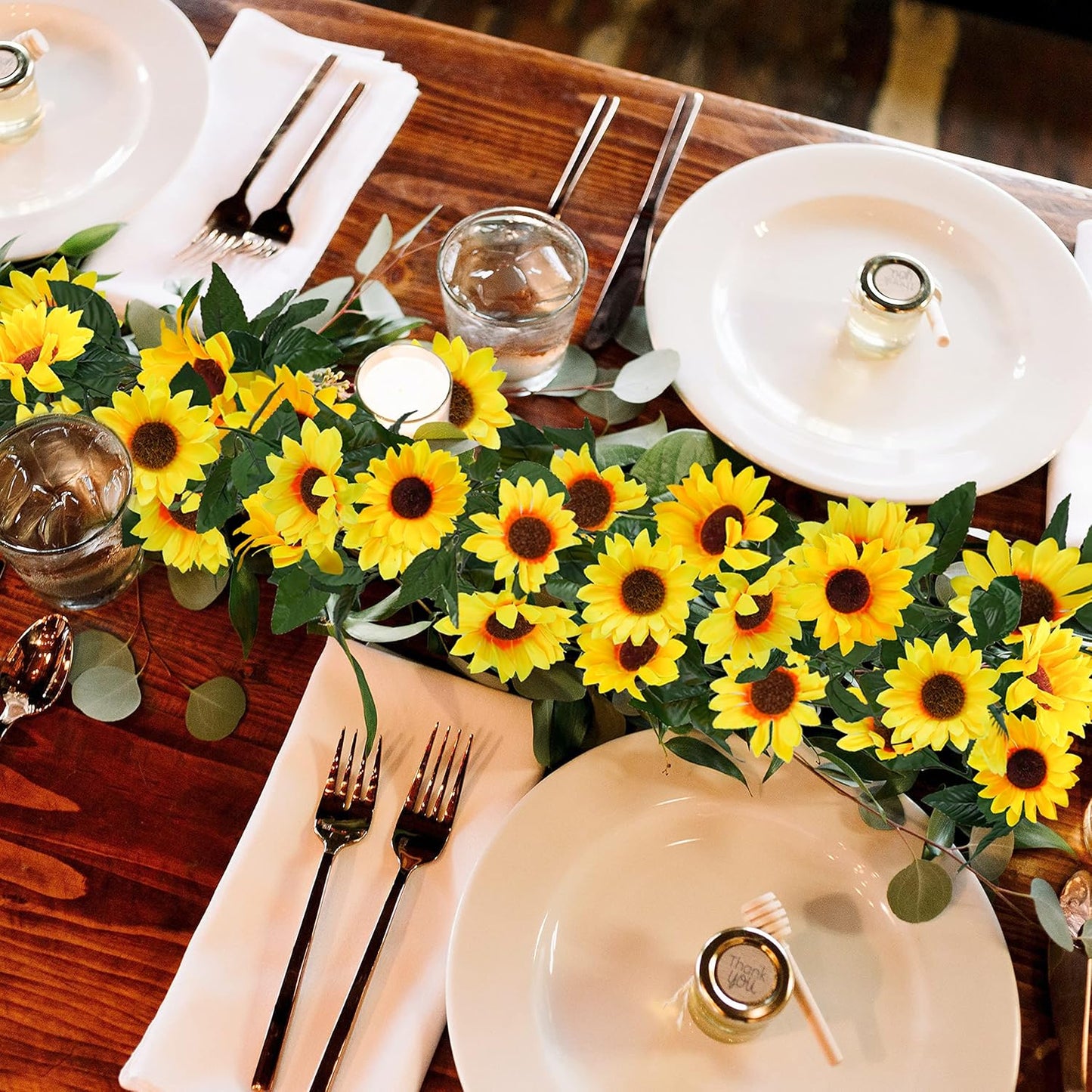 Uieke 3 Pack Artificial Sunflower Garland, 7.5ft/Strand Silk Sunflowers Hanging Vines Flowers with Green Leaves for Room Kitchen Garden Birthday Wedding Baby Shower Party Table Decor Large