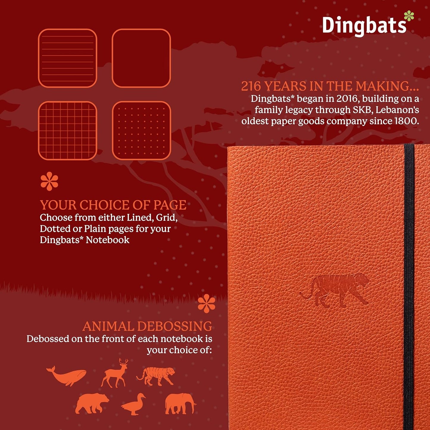 Dingbats A5+ Wildlife Notebook Journal Softcover, Cream 100gsm Ink-Proof Paper, 6 x 8.3 inches, 112 pages (Orange Tiger, Lined Format)