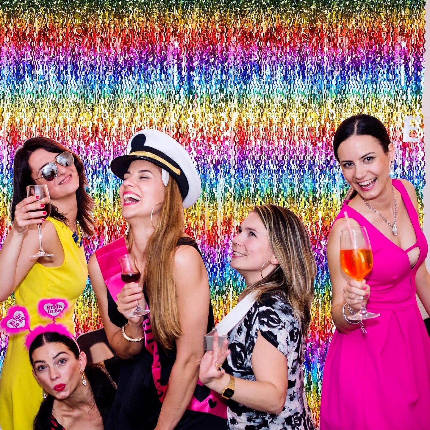 Jutom 6 Pieces 3.3 x 6.6 ft Wavy Tinsel Foil Fringe Curtains Foil Fringe Streamer Backdrop Party Curtain for Sea Mermaid Baby Shower Birthday Party Decoration (Rainbow)