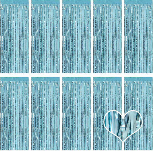 10 Pack Blue Backdrop Curtain 3.2ft x 8.2ft Metallic Tinsel Foil Fringe Curtains Photo Booth Background for Birthday Party Decoration Baby Shower Engagement Wedding Christmas Decoration (Blue)