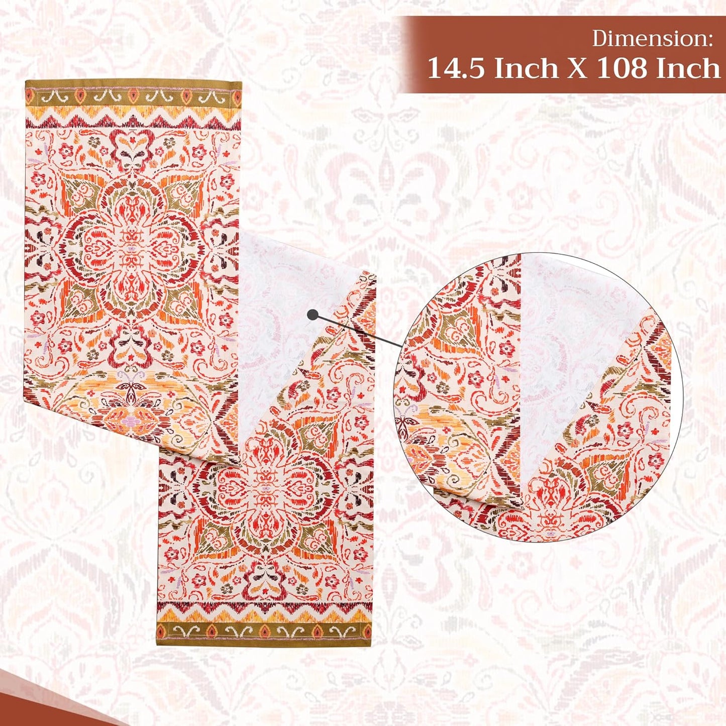 Maison d' Hermine Table Runner 100% Cotton Single Layer Table Runners 108 inches Long for Thanksgiving Christmas Decorations Home Kitchen Dining Party Wedding (Damask, 14.5" x 108")