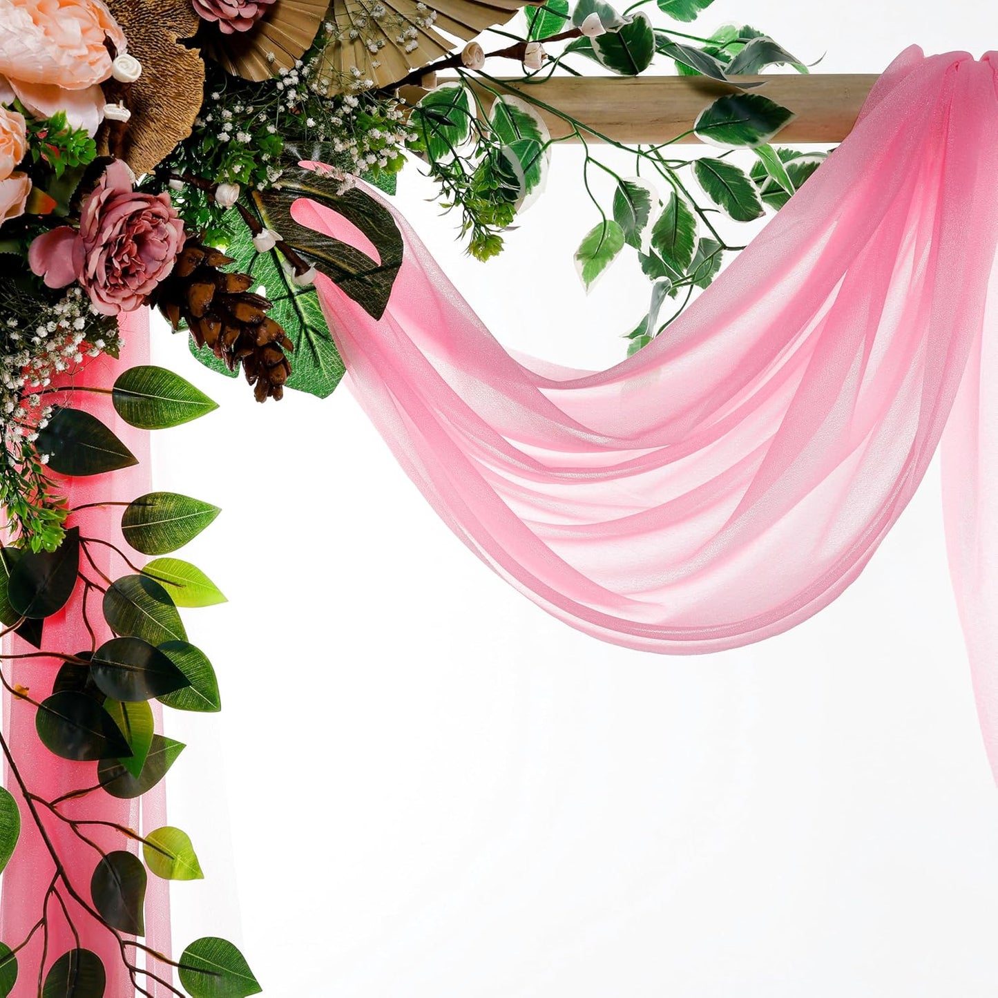 VDS Pack of 1 Panel (30 Inch X 100 Feet) Wedding Arch Draping Fabric Sheer Chiffon Fabric Drapery for Wedding Ceremony Reception Swag Backdrop Canopy Chuppah ARBO Altars Decoration (Coral)