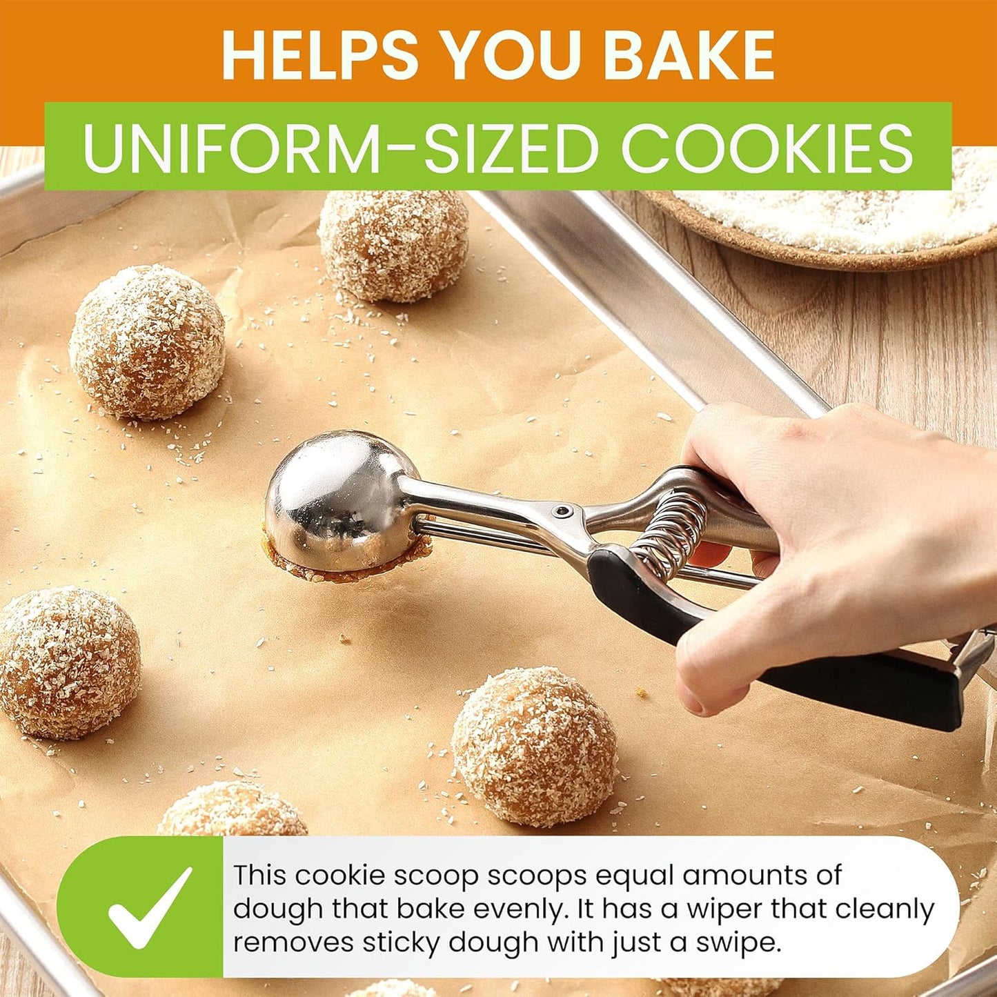 Spring Chef Medium #40 Stainless Steel Cookie Scoop for Baking - Multifunctional Cookie Dough Scoop with Trigger Release, 1.7 Tablespoon Food Scooper for Kitchen - Dishwasher Safe Melon Baller - Black