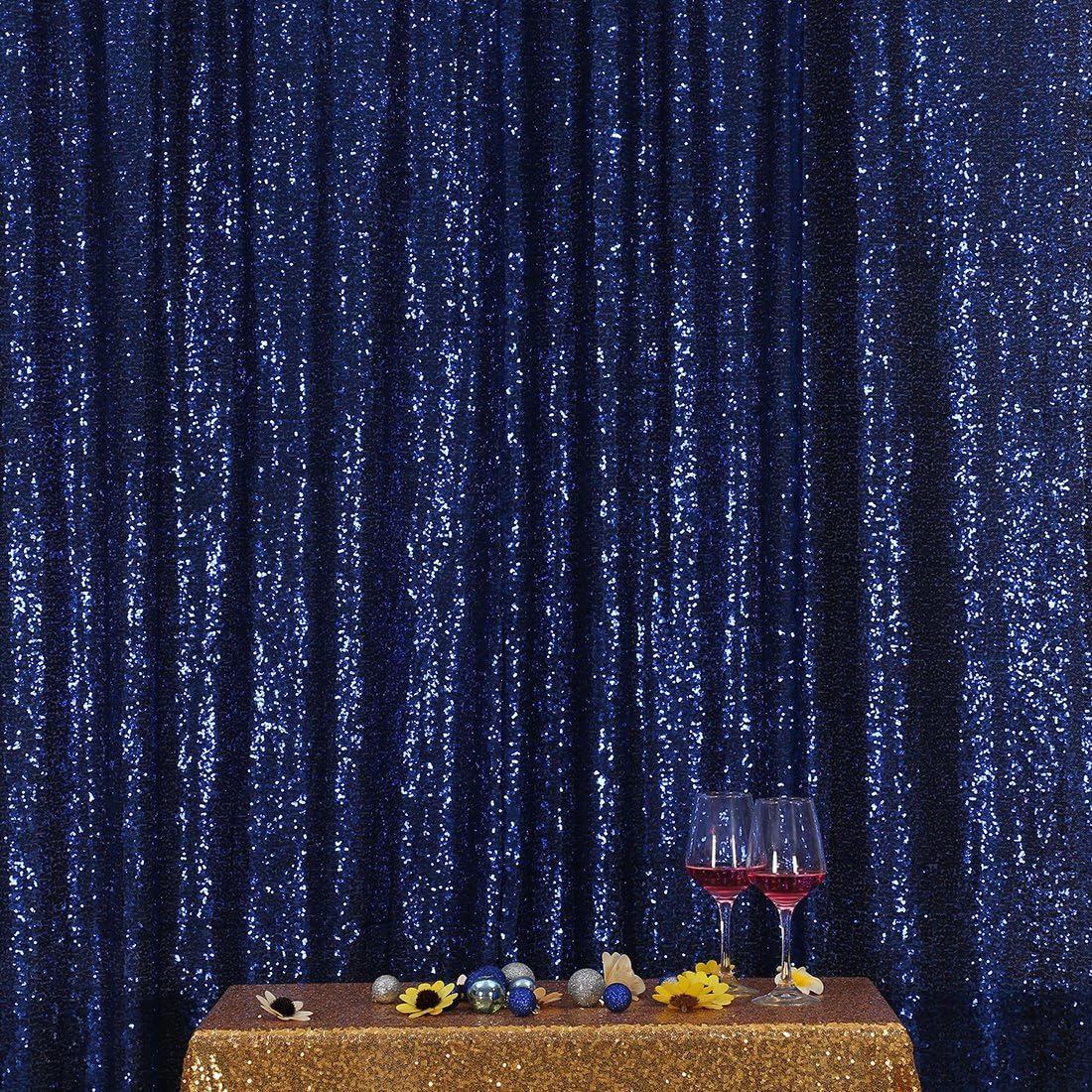 Poise3EHome Blue Sequin Backdrop,10FT x 10FT Sequin Photography Backdrop Curtain for Party Decoration, Navy Blue
