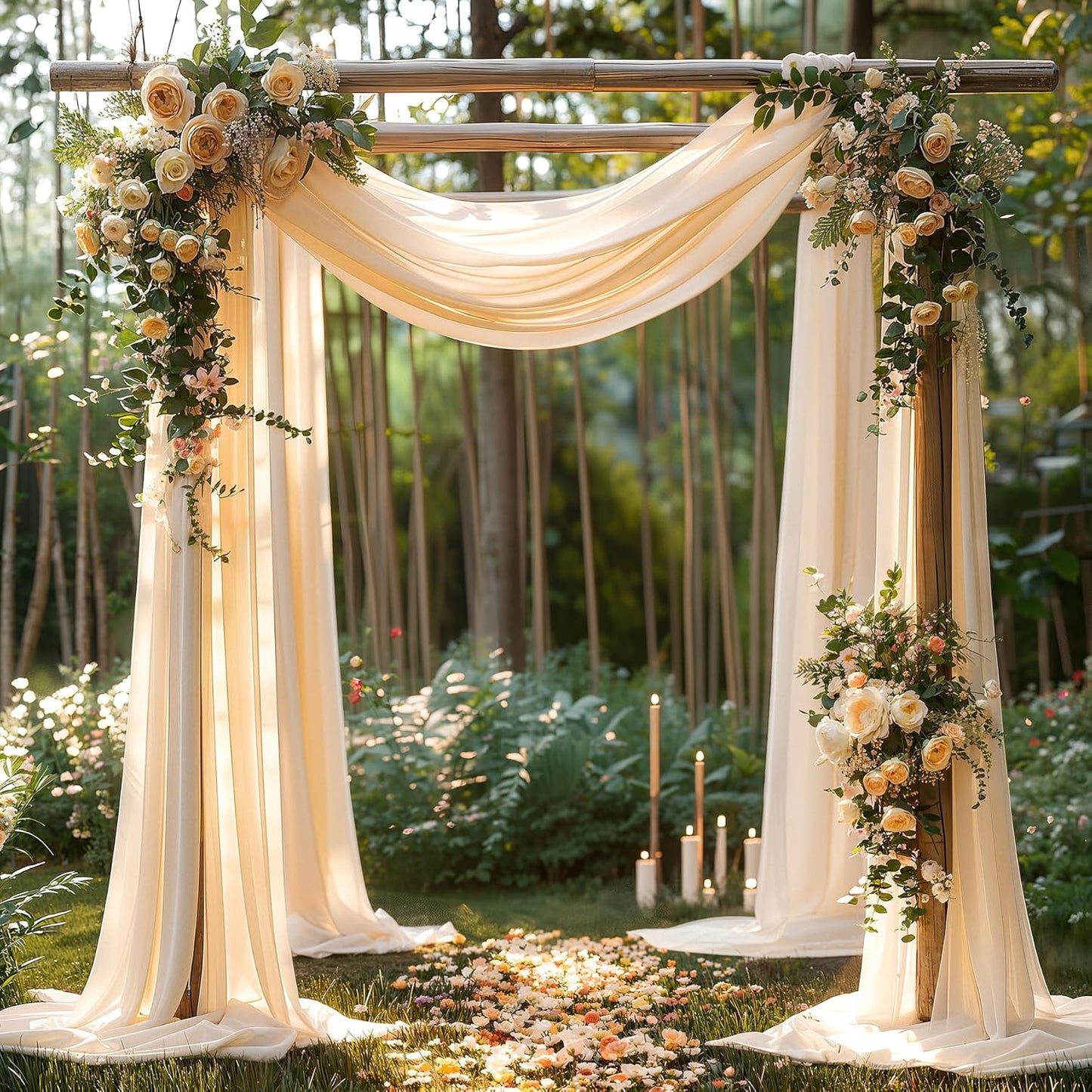 Champagne Wedding Arch Draping Fabric 2 Panels 30'' x 20FT Champagne Drapes Sheer Fabric Backdrop Arch Draping Fabrics for Wedding Ceremony Birthday Party Bridal Shower Decoration
