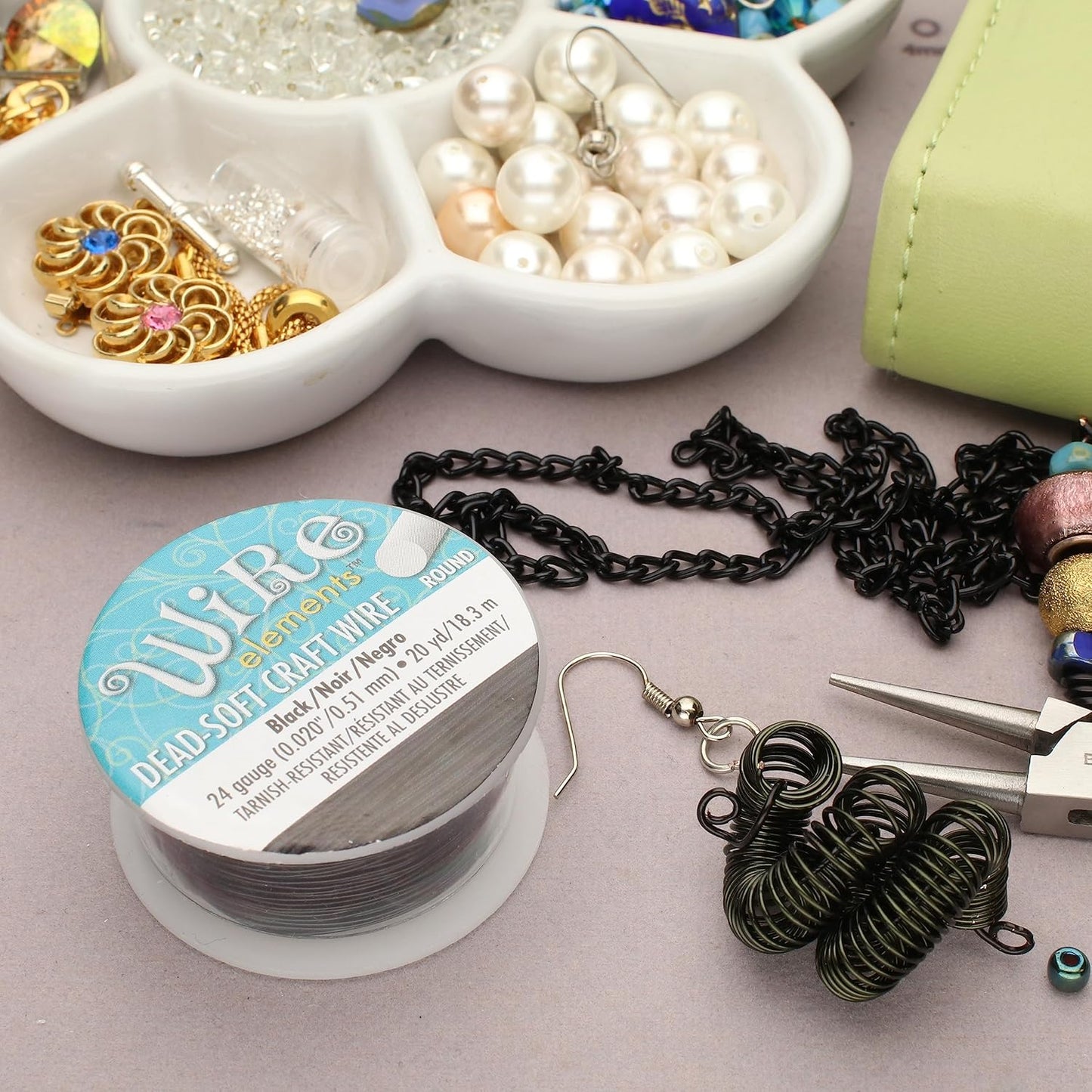 The Beadsmith Wire Elements Craft Wire – Tarnish Resistant, Soft Temper, Round, Black Color – 0.51mm, 24 Gauge, 20 Yard Spool – Jewelry Making, Wire Wrapping, Floral, & Other DIY Crafts