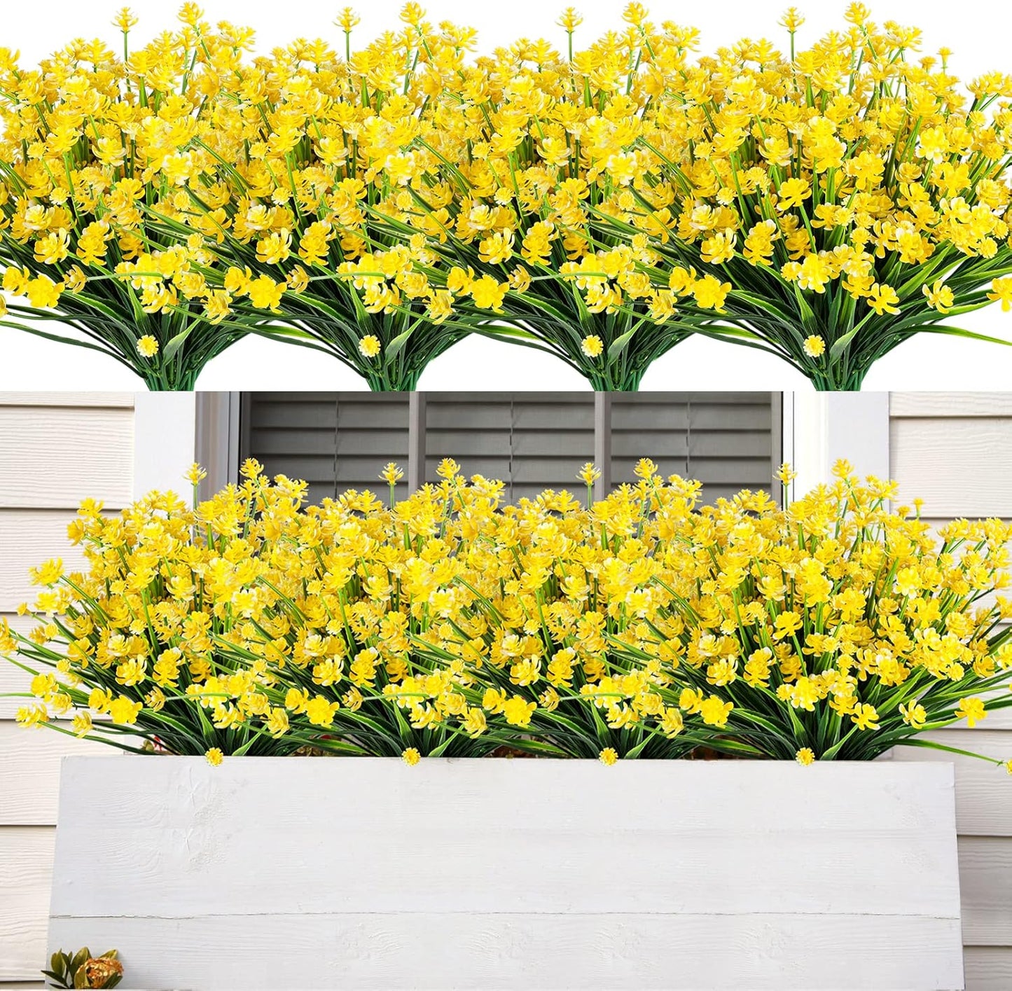 AmyHomie 20 Bundles Artificial Flowers for Outdoor UV Resistant Faux Flowers No Fade Fake Plastic Plants Garden Porch Window Box Decorating(Bright Yellow)