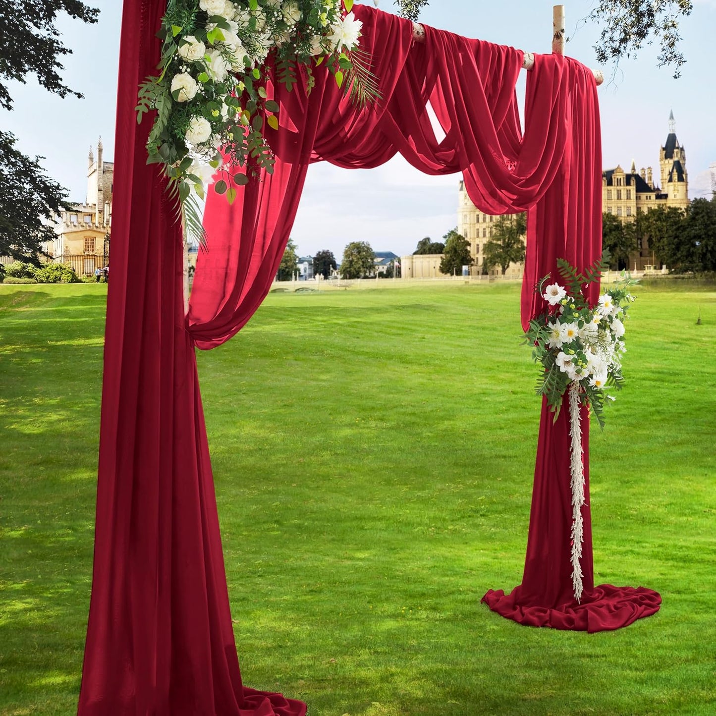 VACVELT Wedding Arch Draping Fabric - Burgundy Chiffon, 1 Panel Sheer Drapes, 30 Inch x 20ft Chiffon Backdrop Curtain, Outdoor Sheer Drapery for Ceremony Party Ceiling